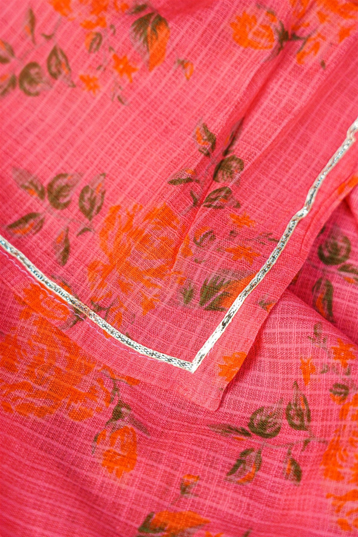 Chanderi Coral Embroidered Dress Material