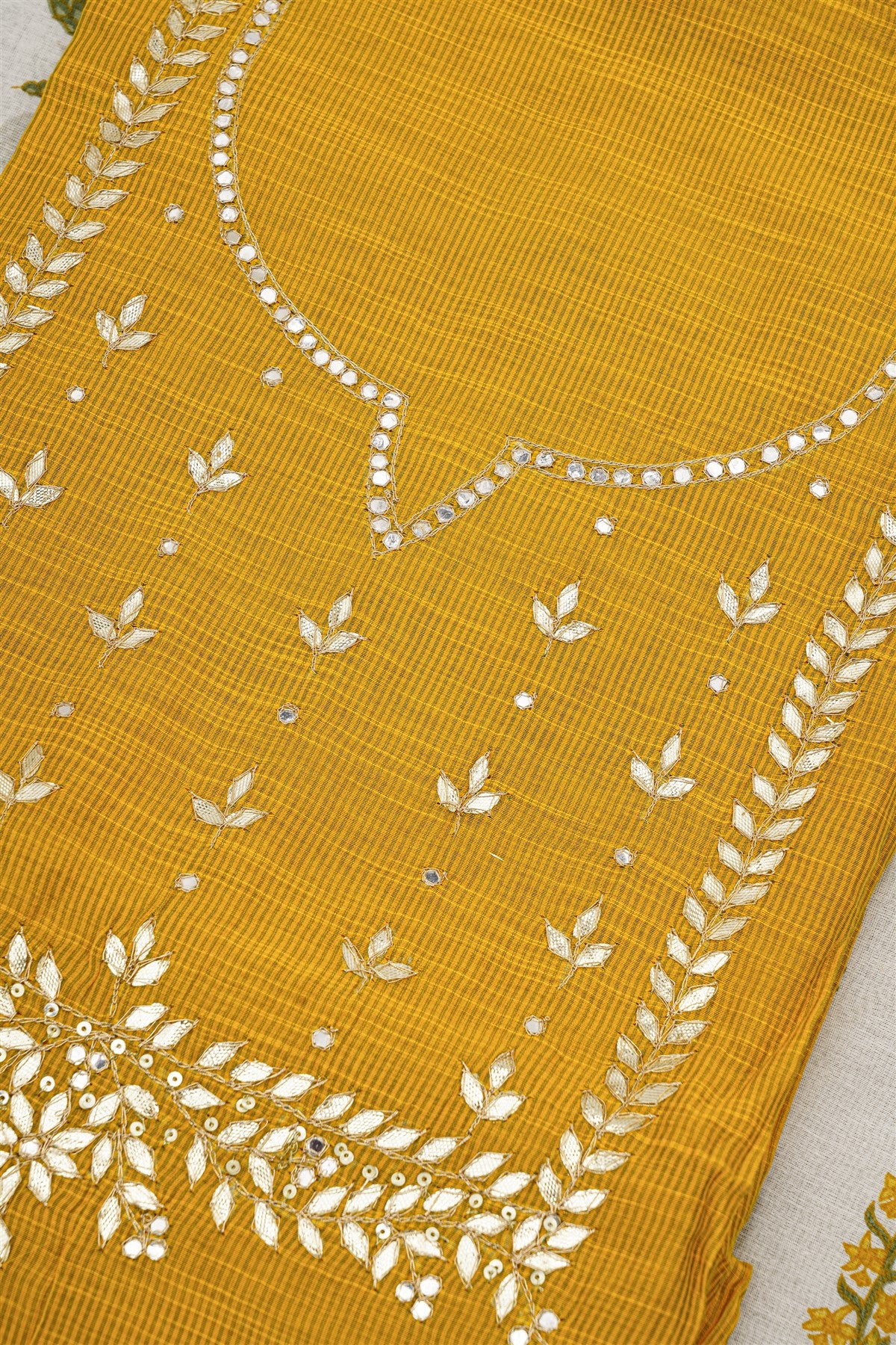 Chanderi Mustard Yellow Embroidered Dress Material