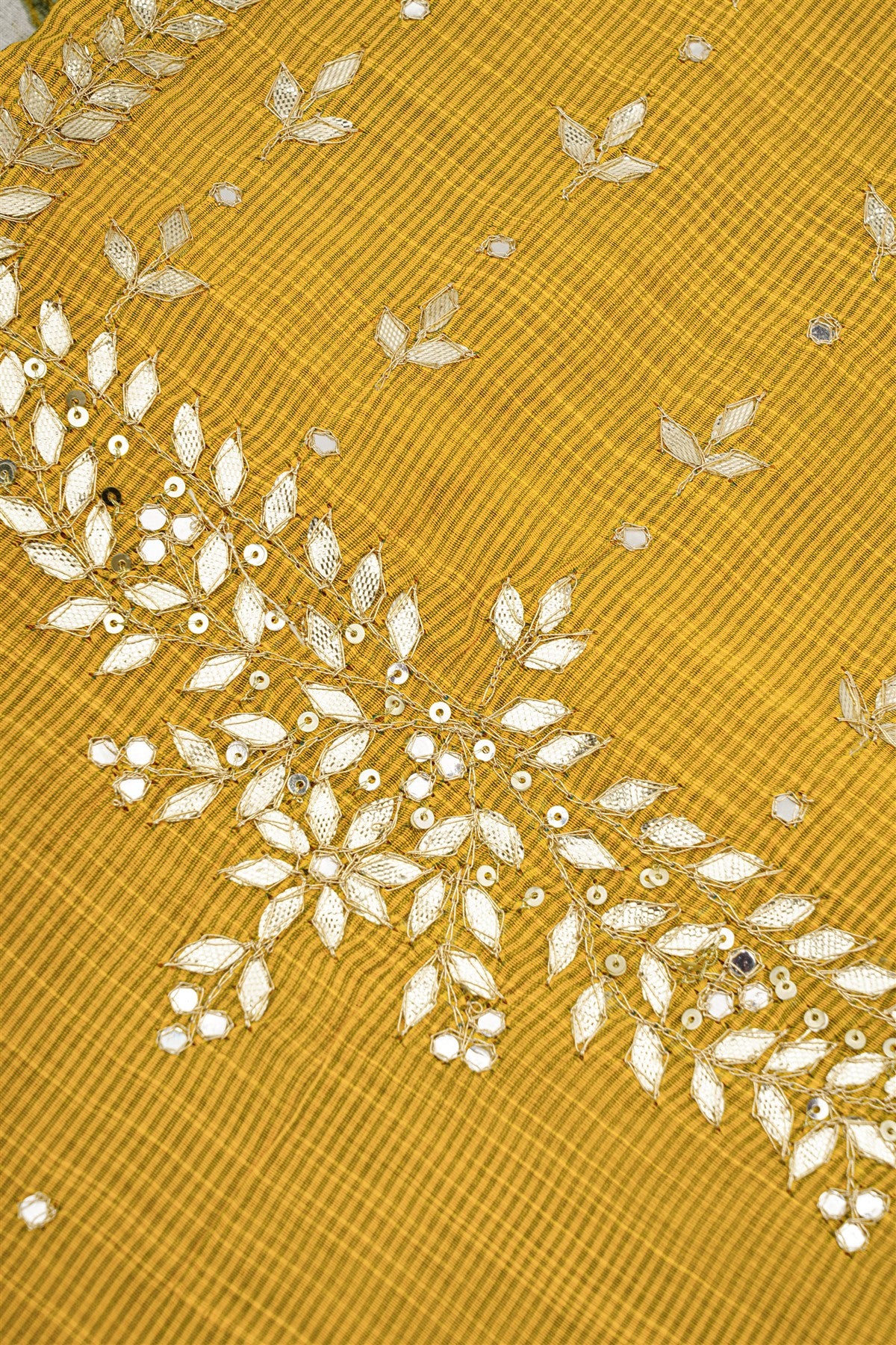 Chanderi Mustard Yellow Embroidered Dress Material