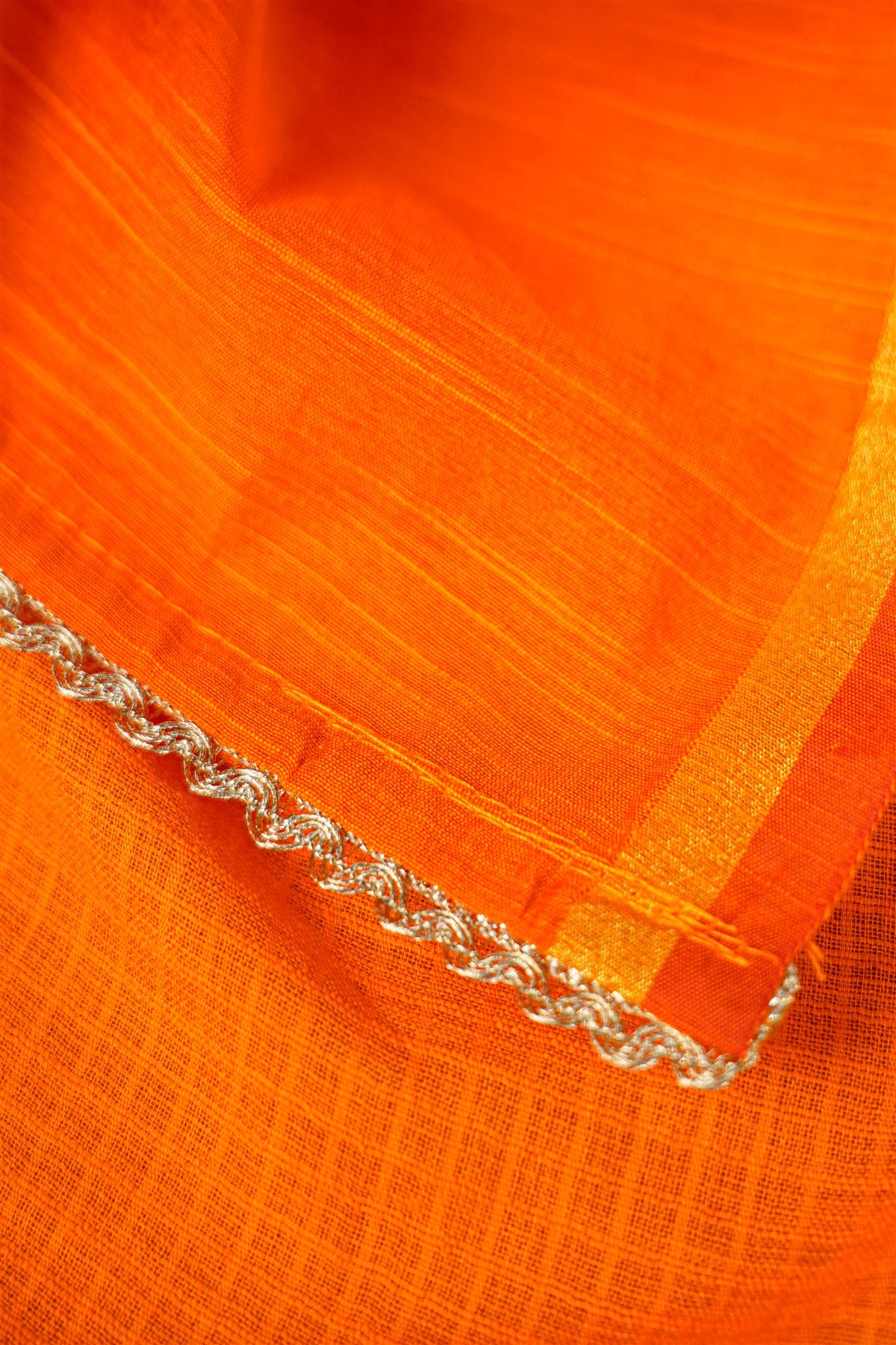 Raw Silk Orange Embroidered Dress Material