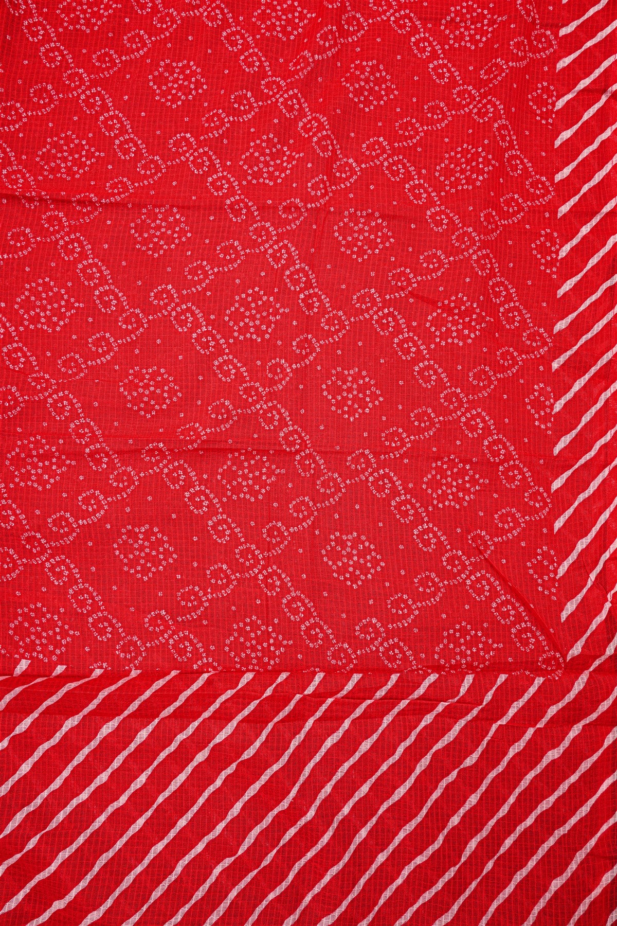 Cotton Red Leheriya Print Dress Material