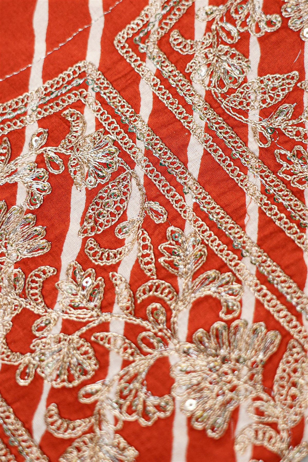 Cotton Rust Leheriya Print Dress Material