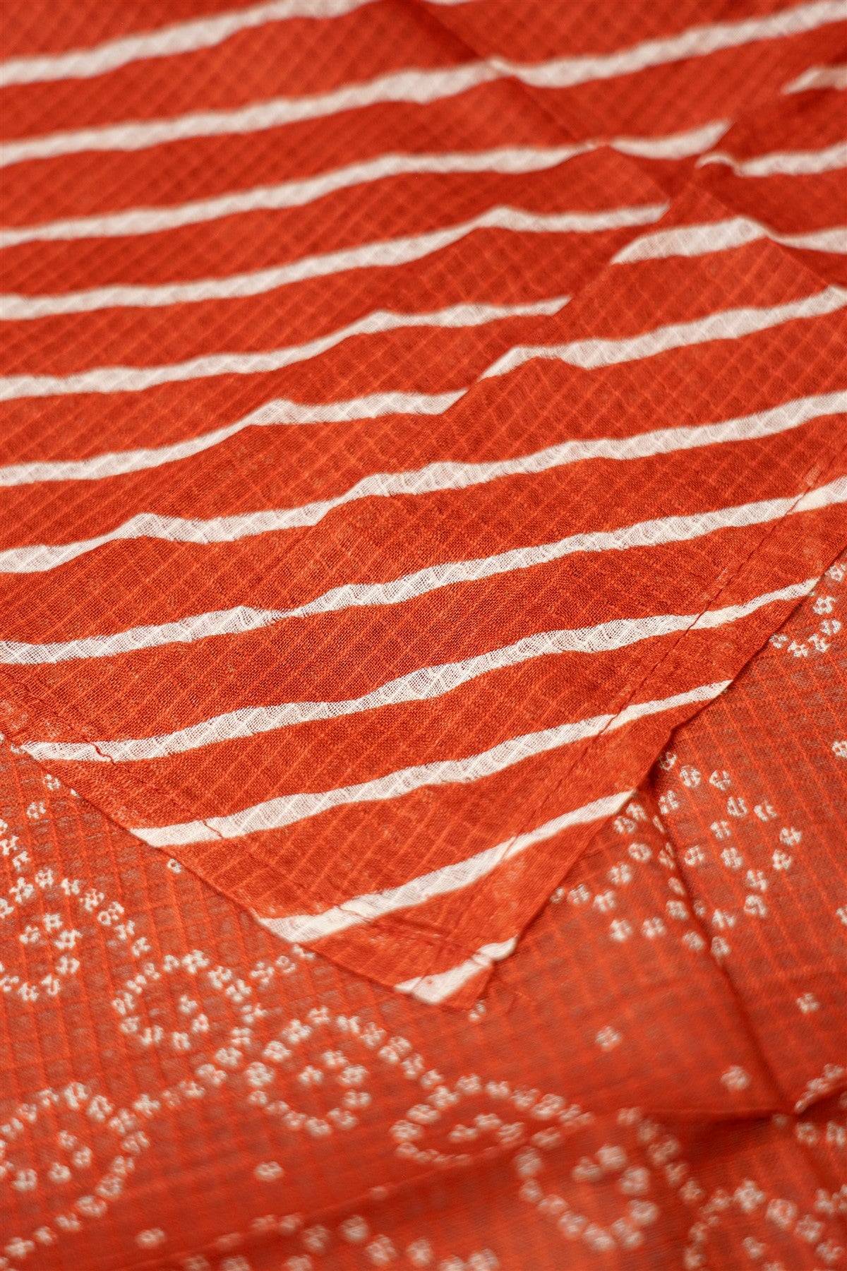 Cotton Rust Leheriya Print Dress Material