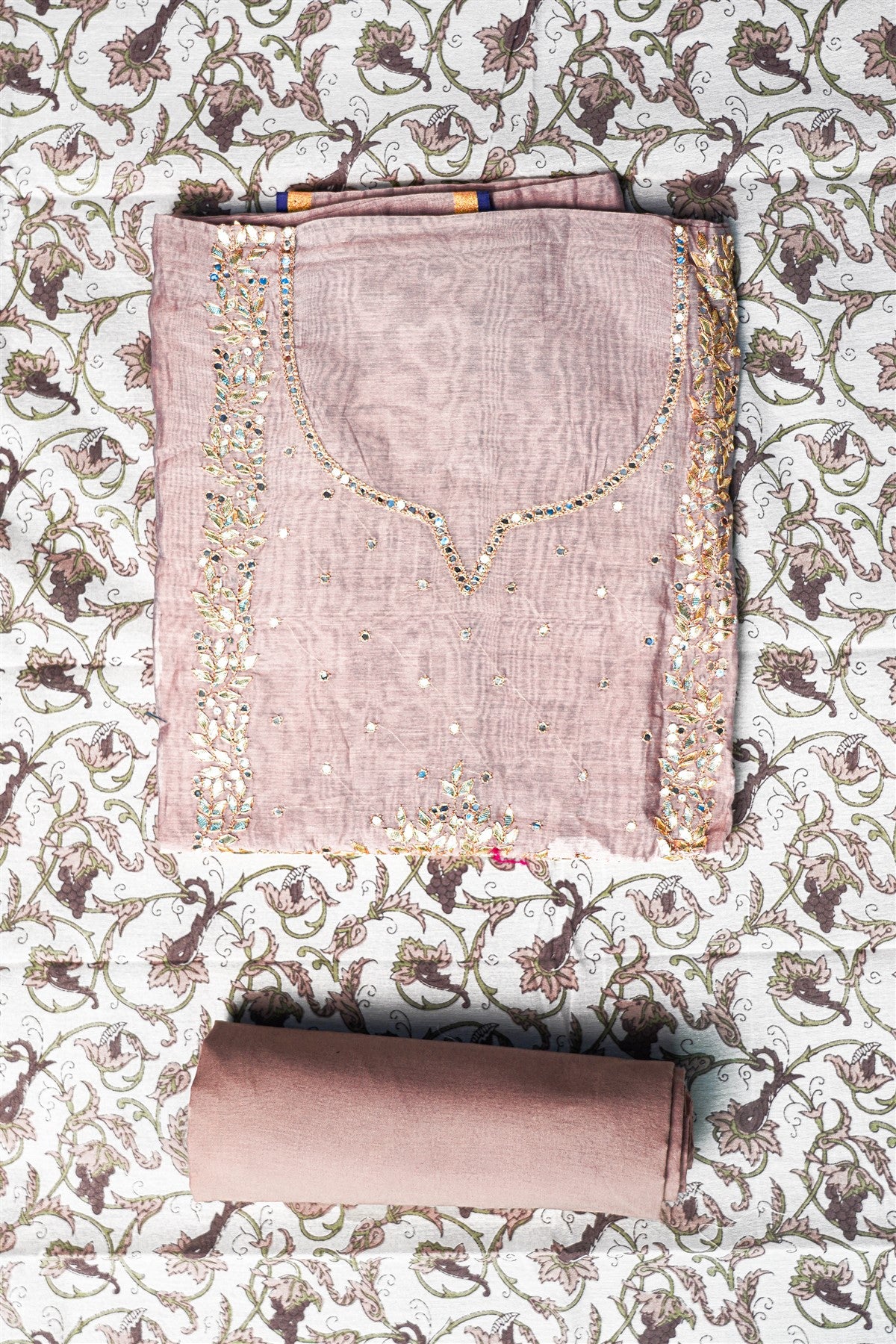 Chanderi Mauve Gota Patti Dress Material