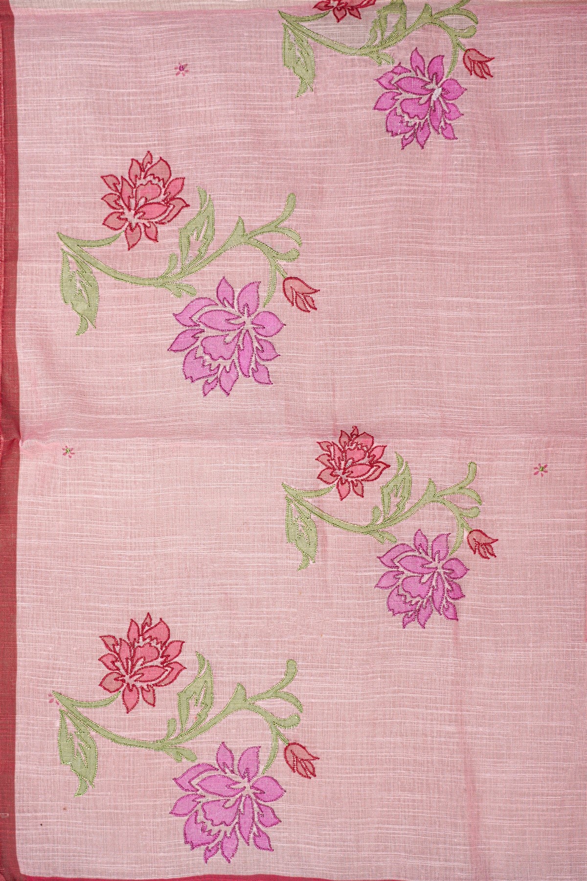 Linen Pink Floral Embroidered Dress Material