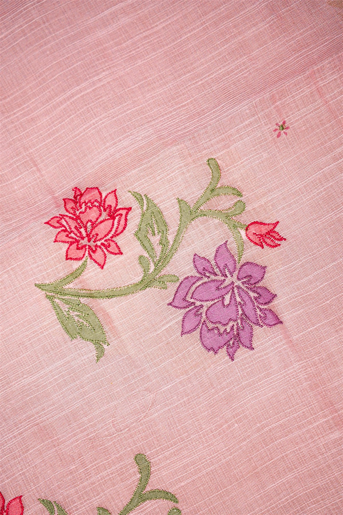 Linen Pink Floral Embroidered Dress Material