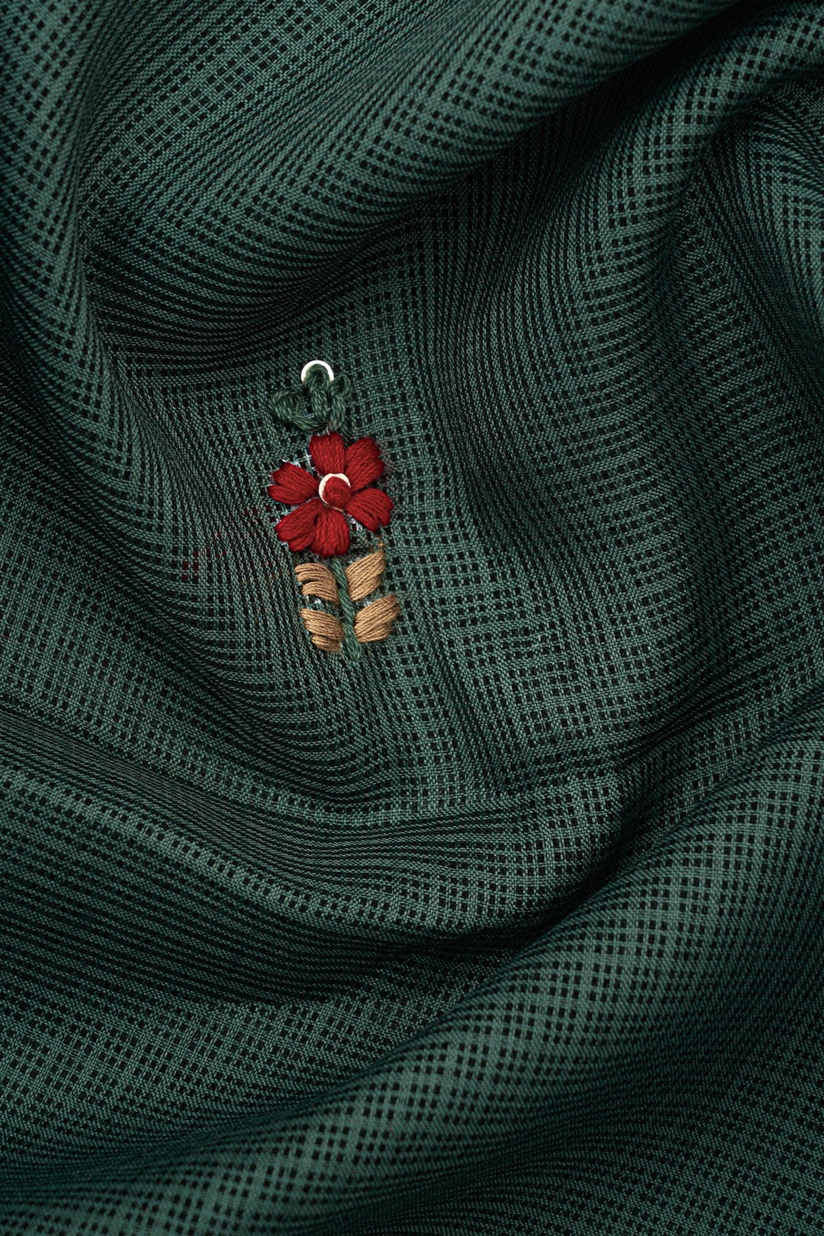 Kota Dark Green Floral Embroidery Dress Material