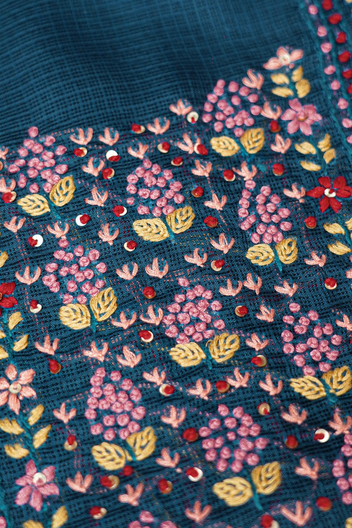 Kota Teal Blue Embroidered Dress Material