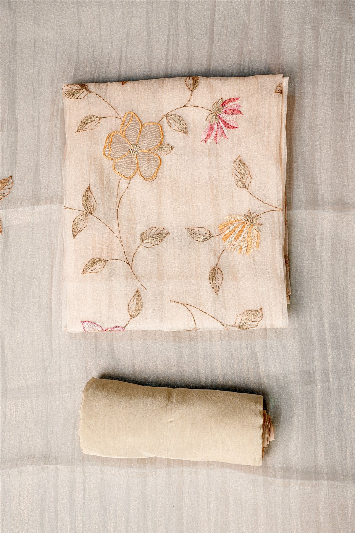 Organza Solid Cream Dress Materials