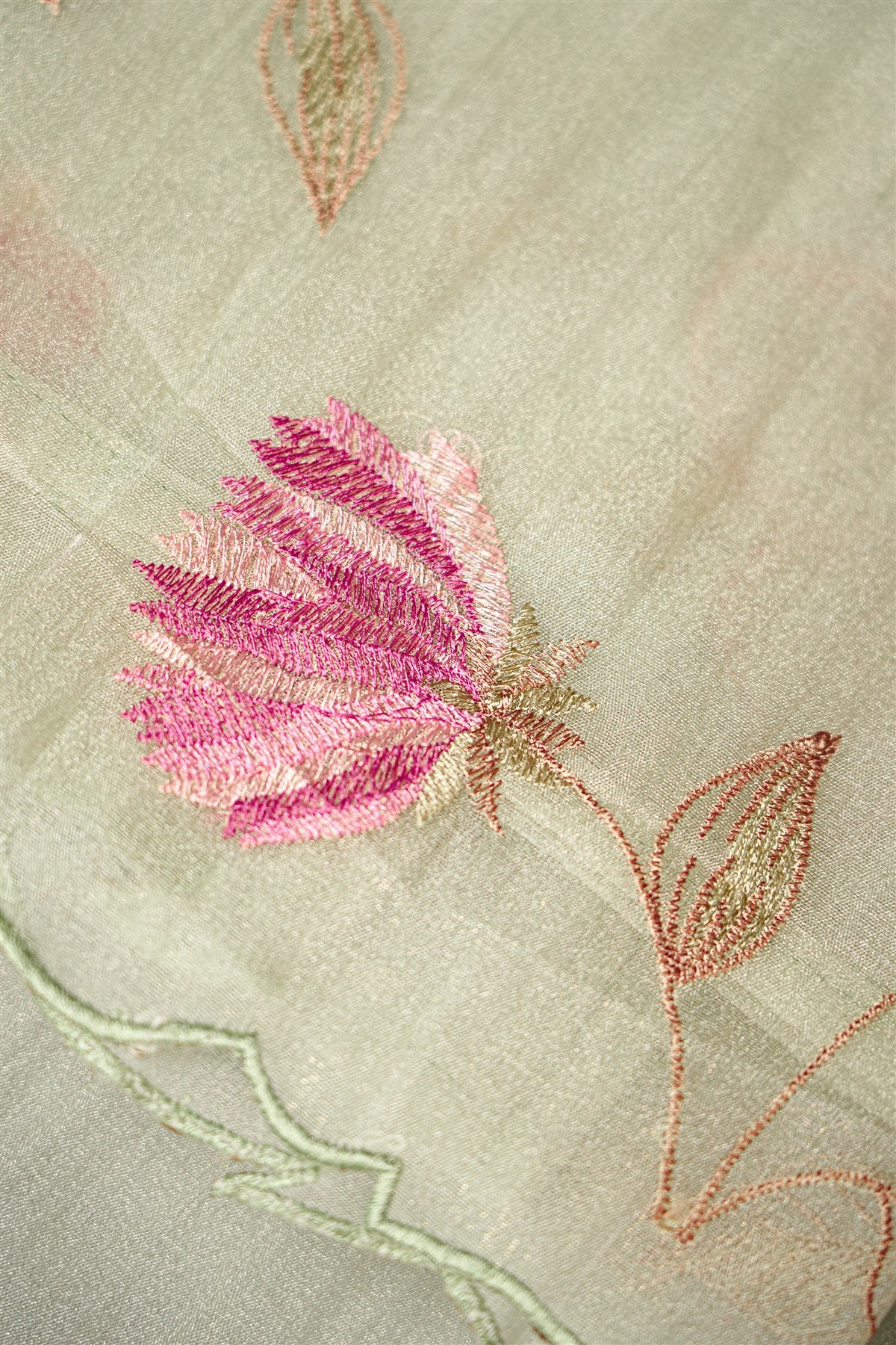 Organza Sage Green Floral Embroidered Dress Material