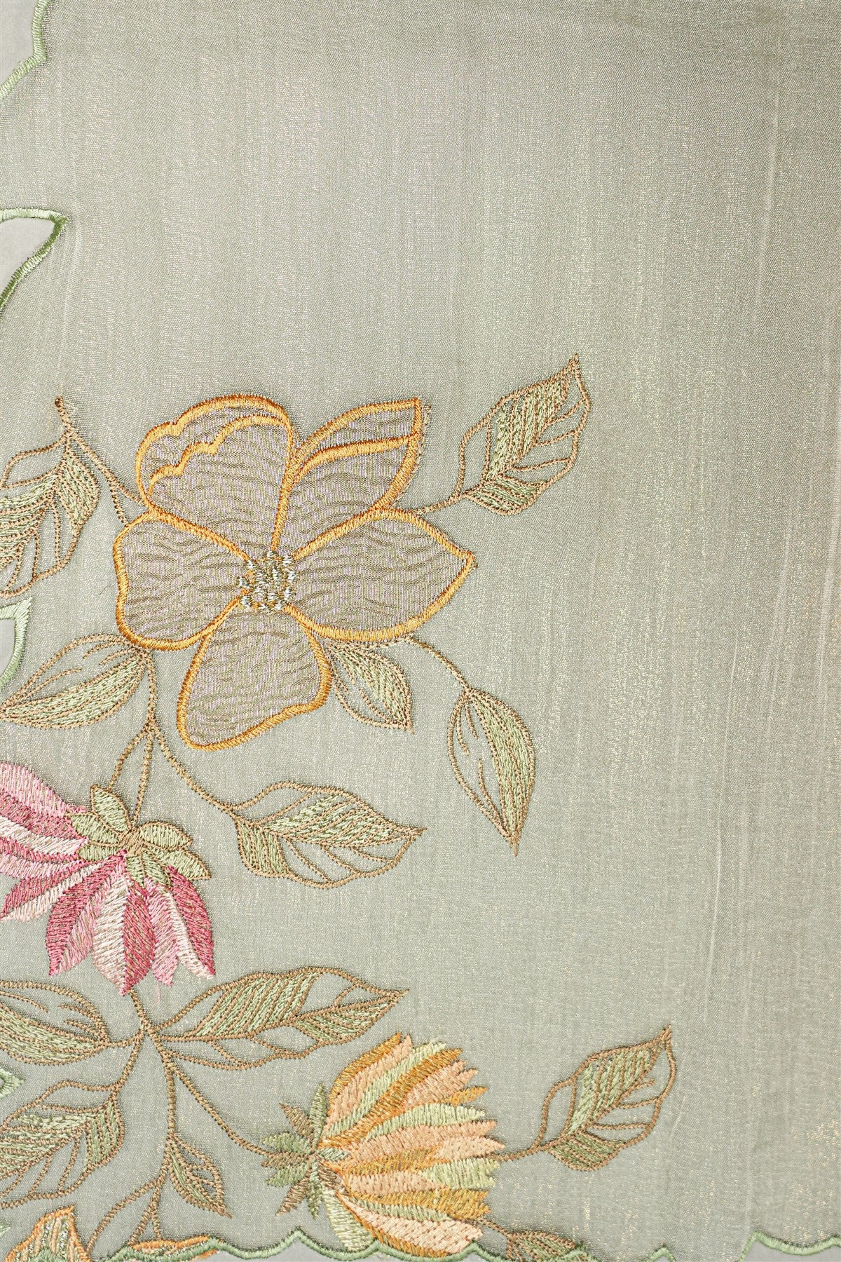 Organza Sage Green Floral Embroidered Dress Material