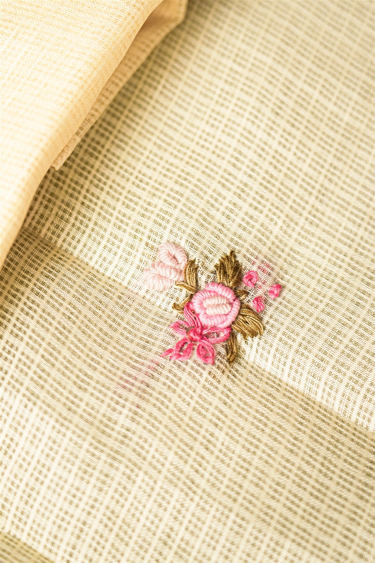 Kota Cream Floral Embroidered Dress Material