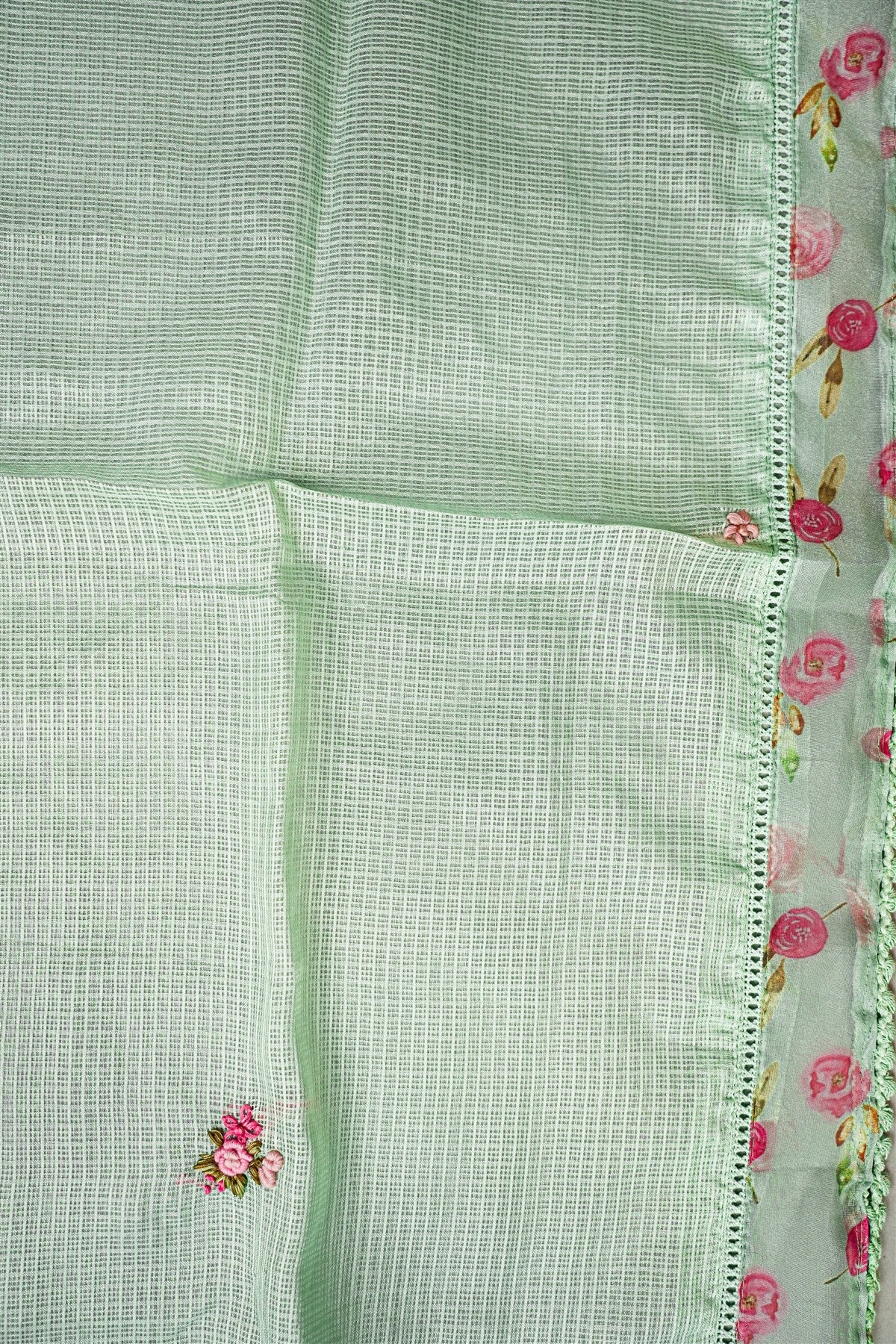 Kota Light Green Floral Embroidered Dress Material