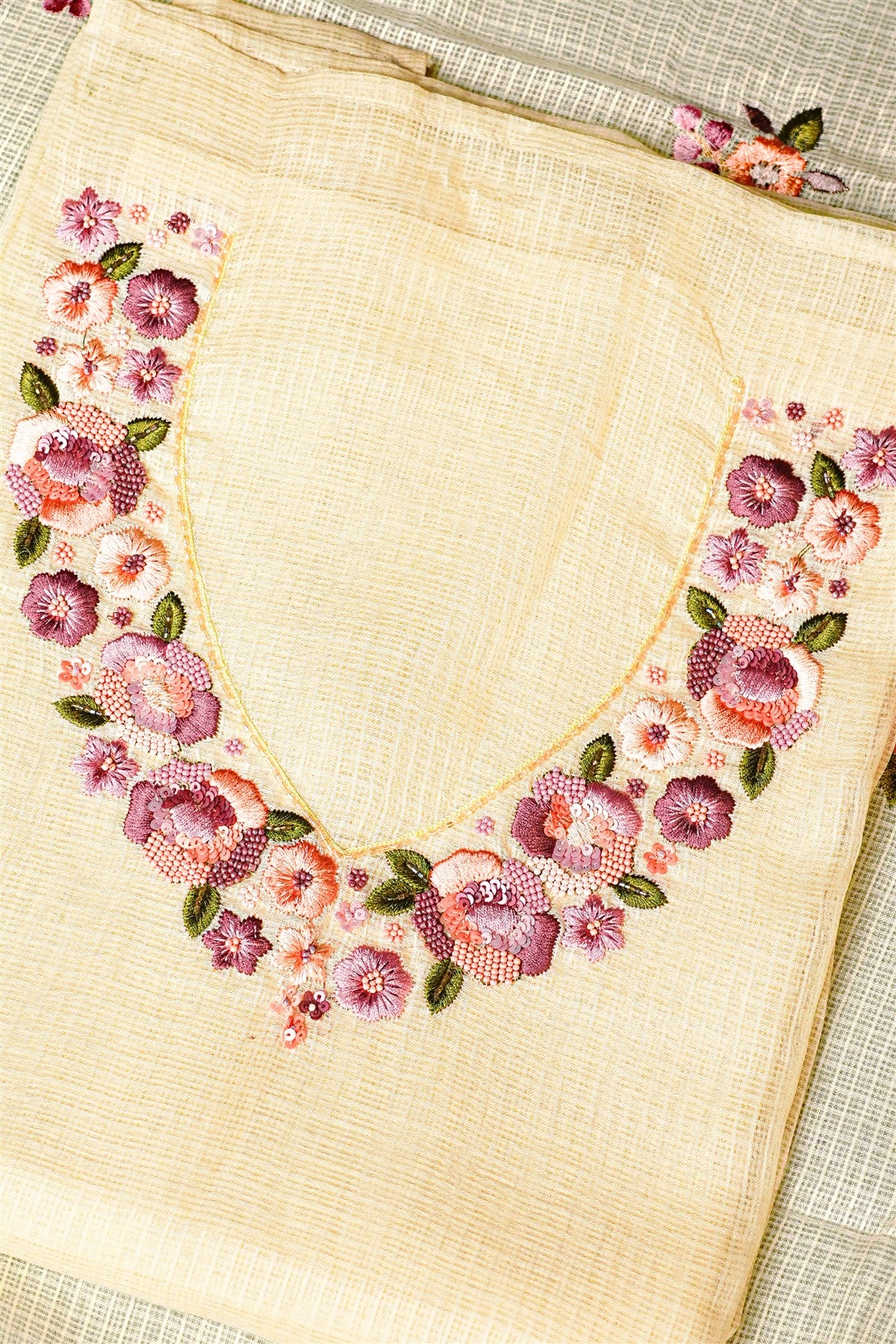Kota Cream Embroidered Dress Material