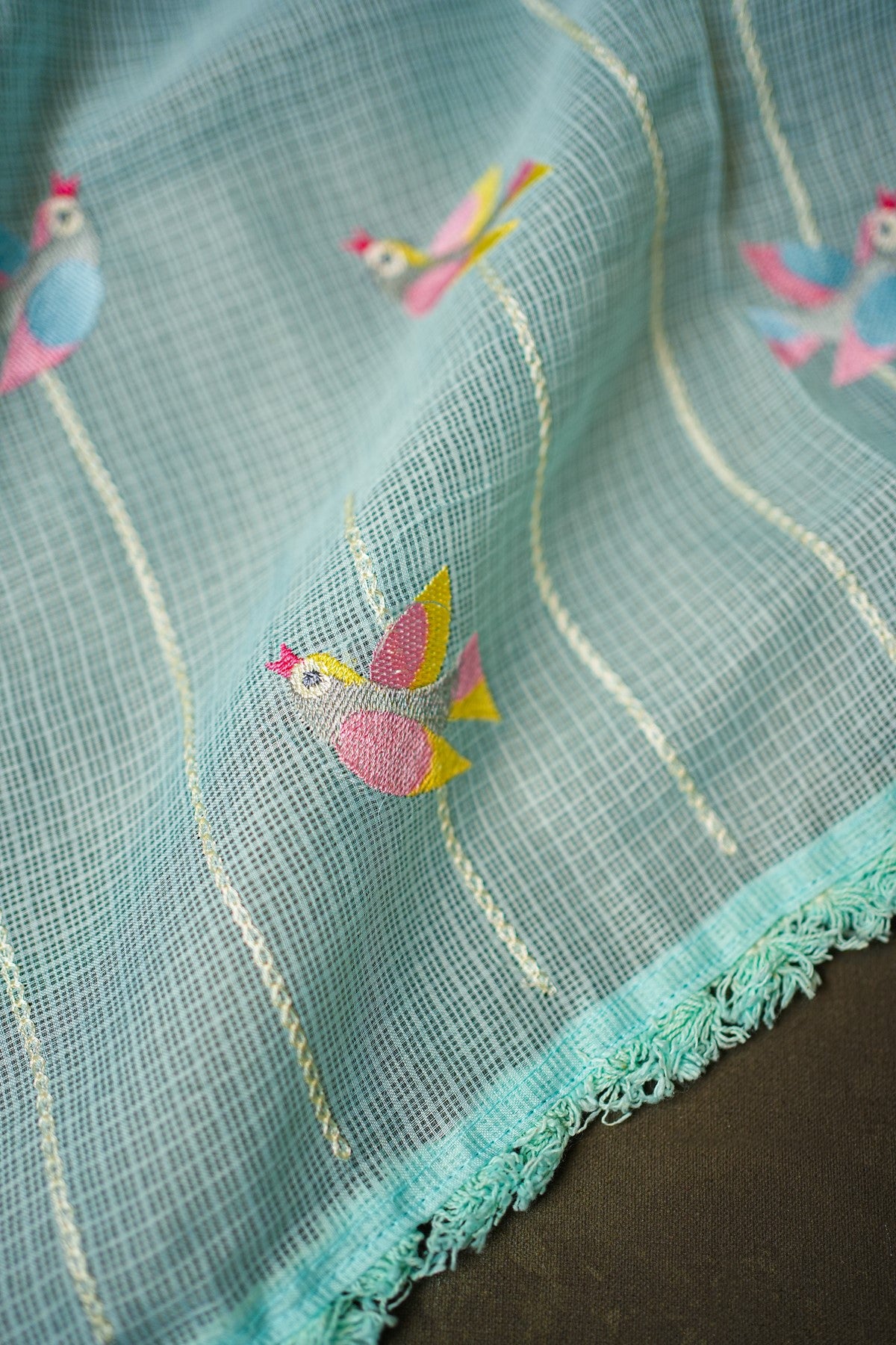 Kota Sea Green Embroidered Dress Material