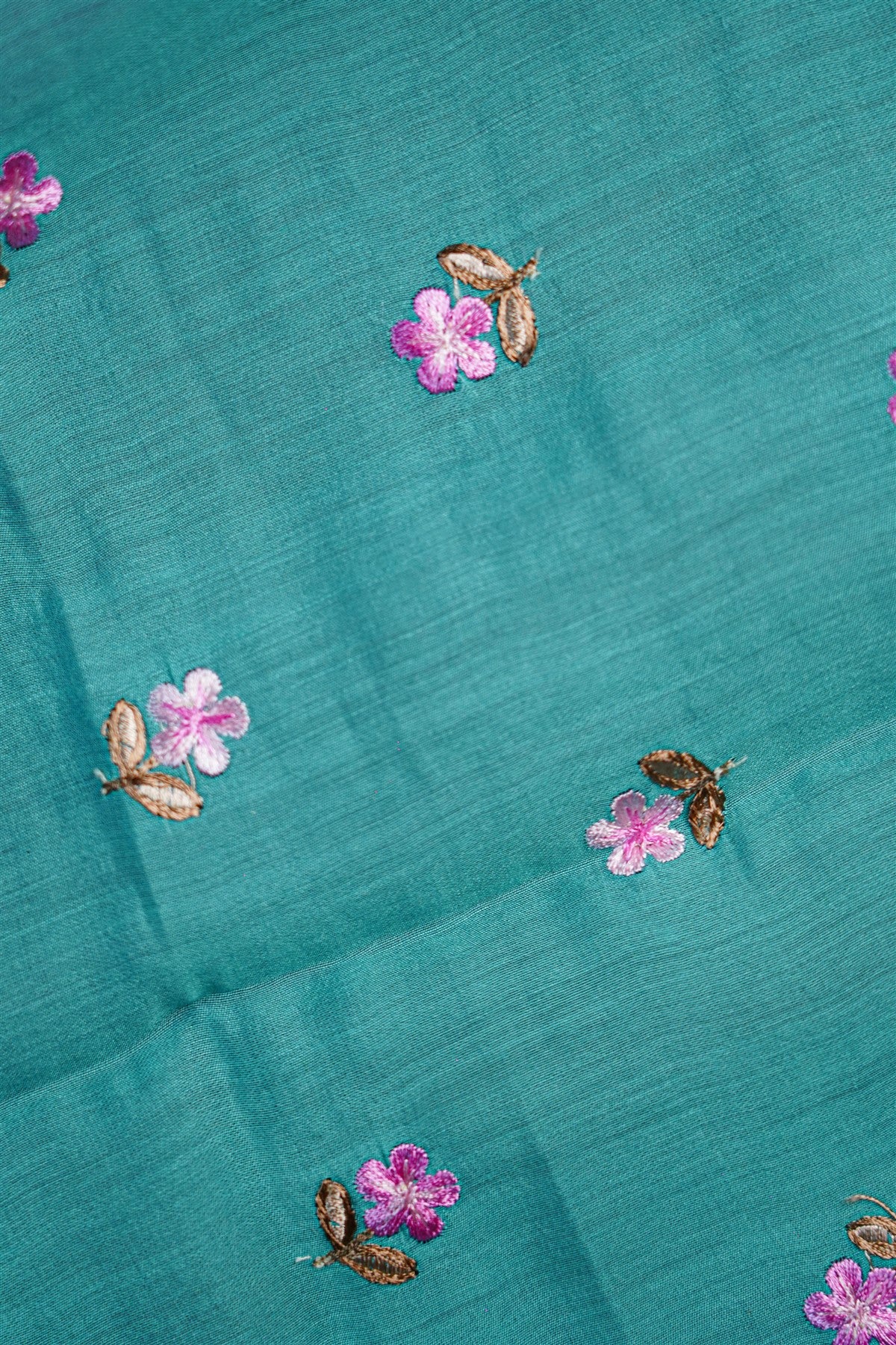 Silk Teal Floral Embroidered Dress Material