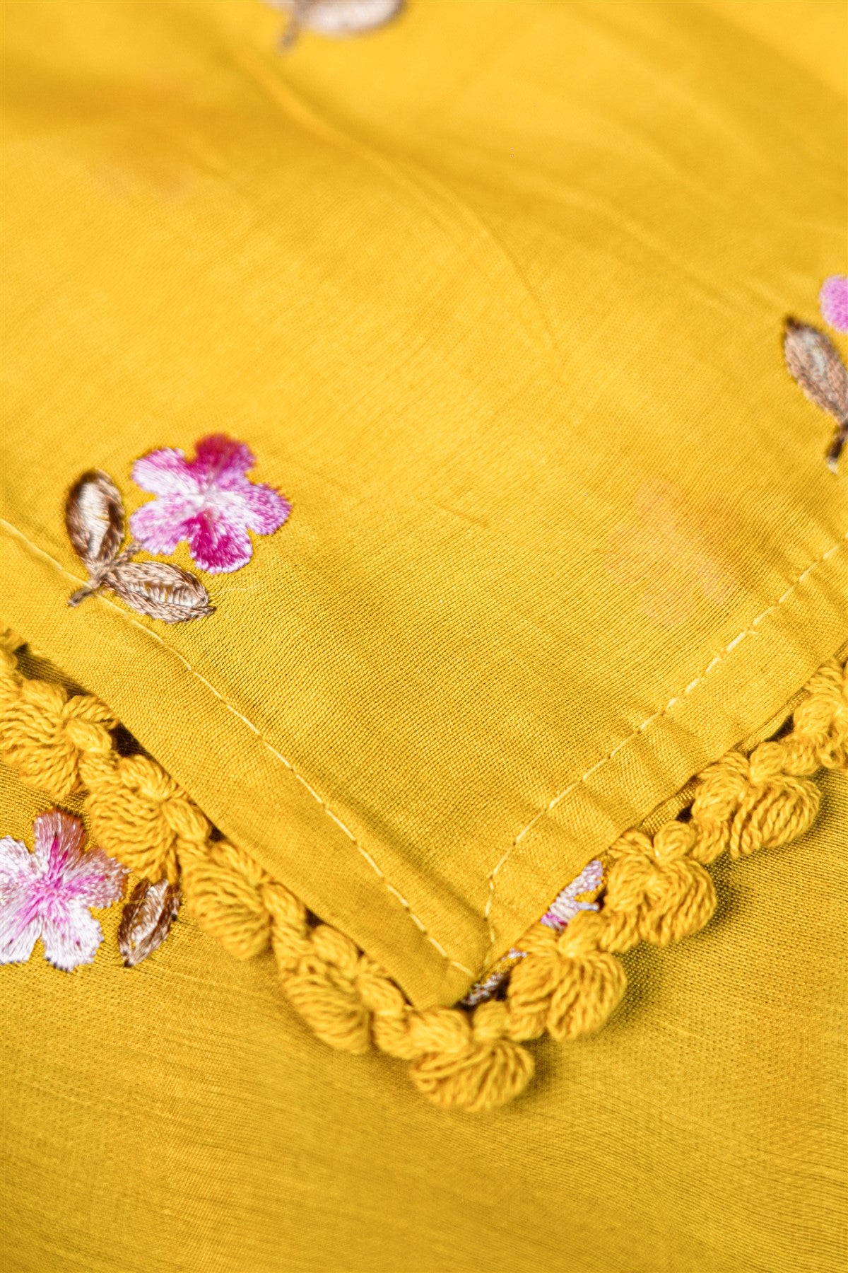 Silk Mustard Yellow Floral Embroidered Dress Material