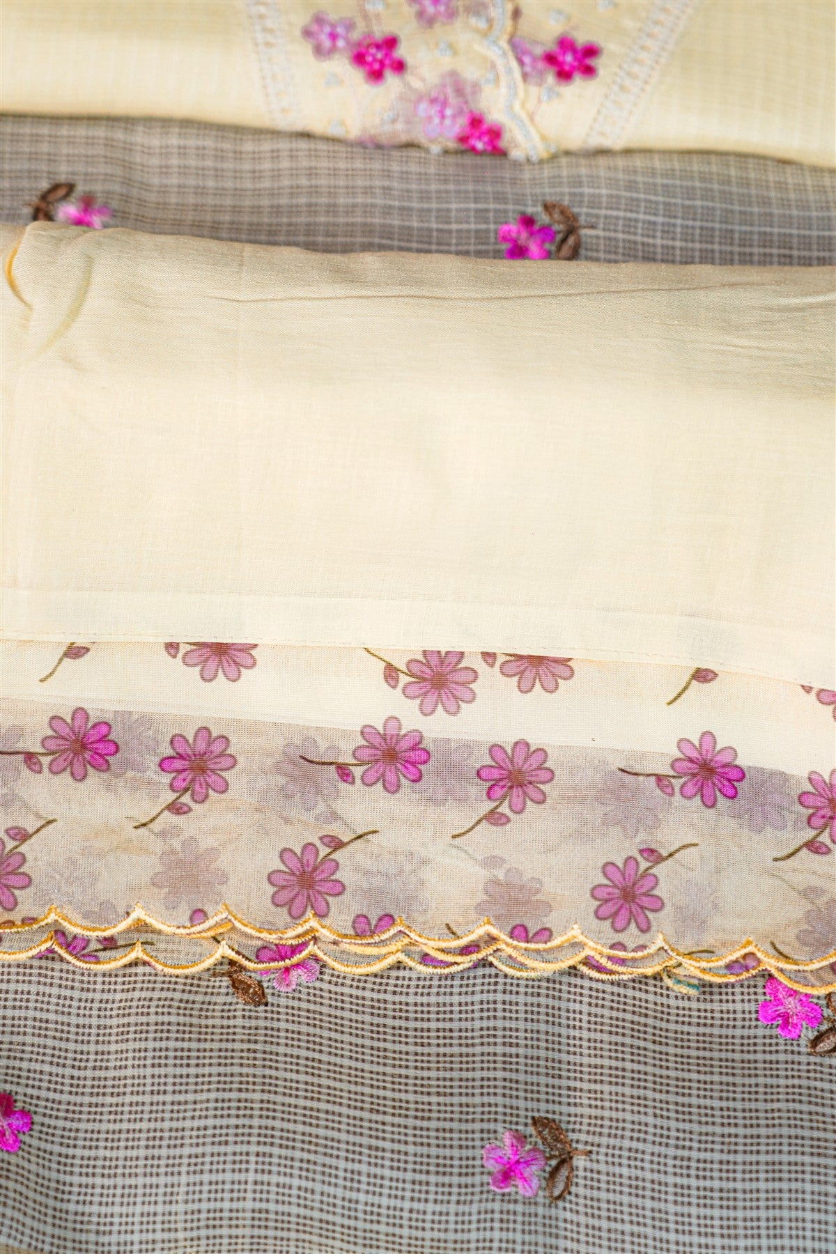 Kota Cream Floral Embroidered Dress Material