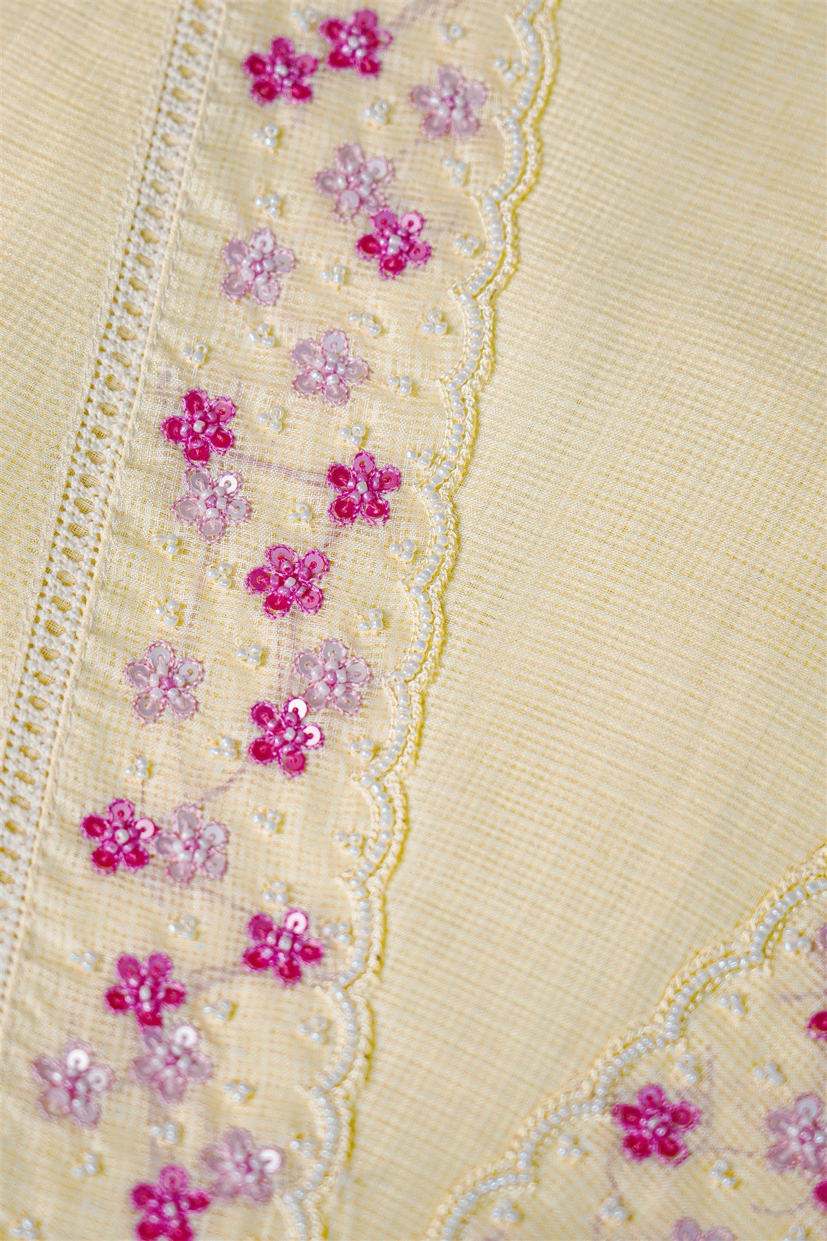 Kota Cream Floral Embroidered Dress Material