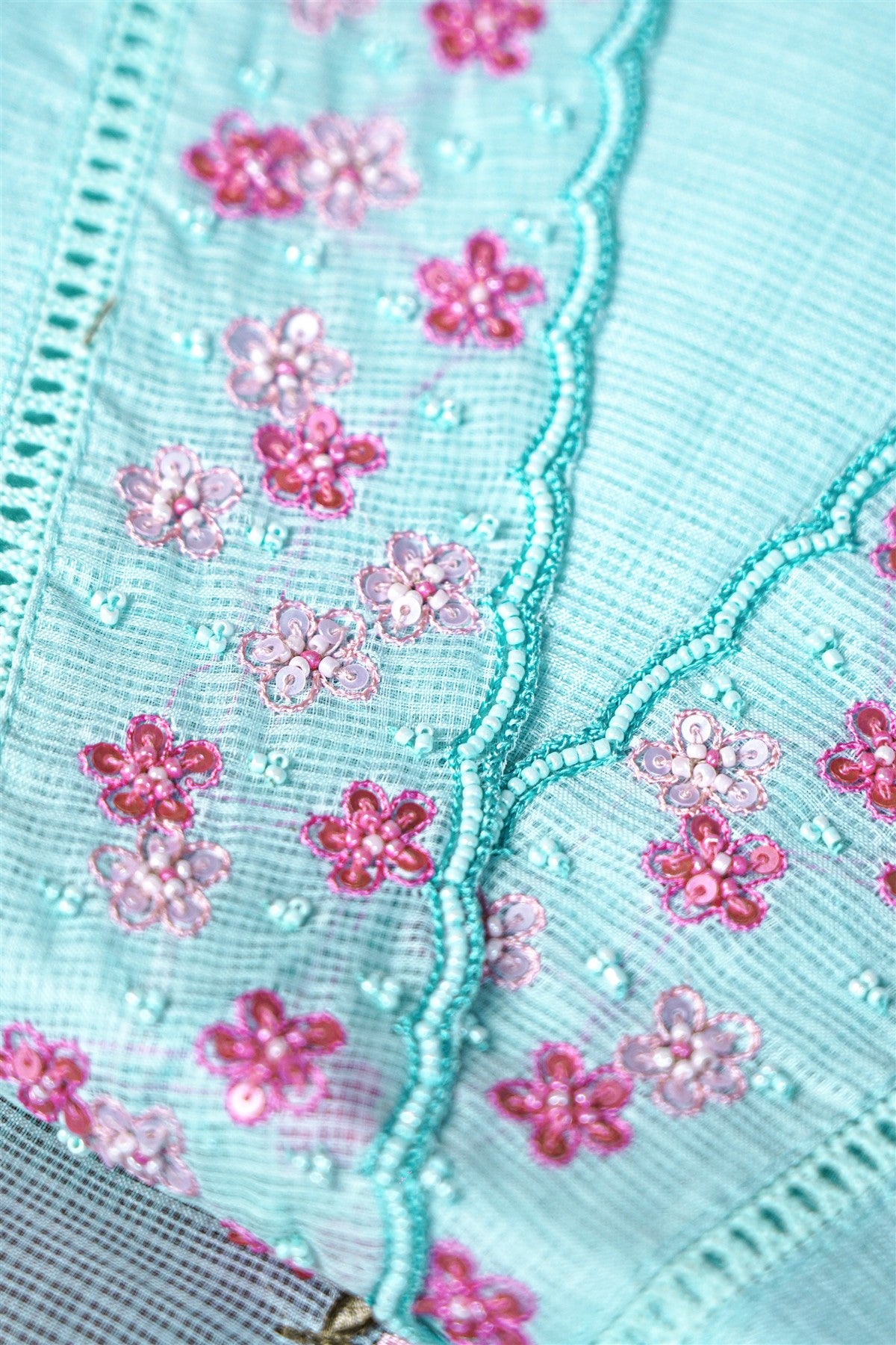 Kota Sky Blue Floral Embroidered Dress Material