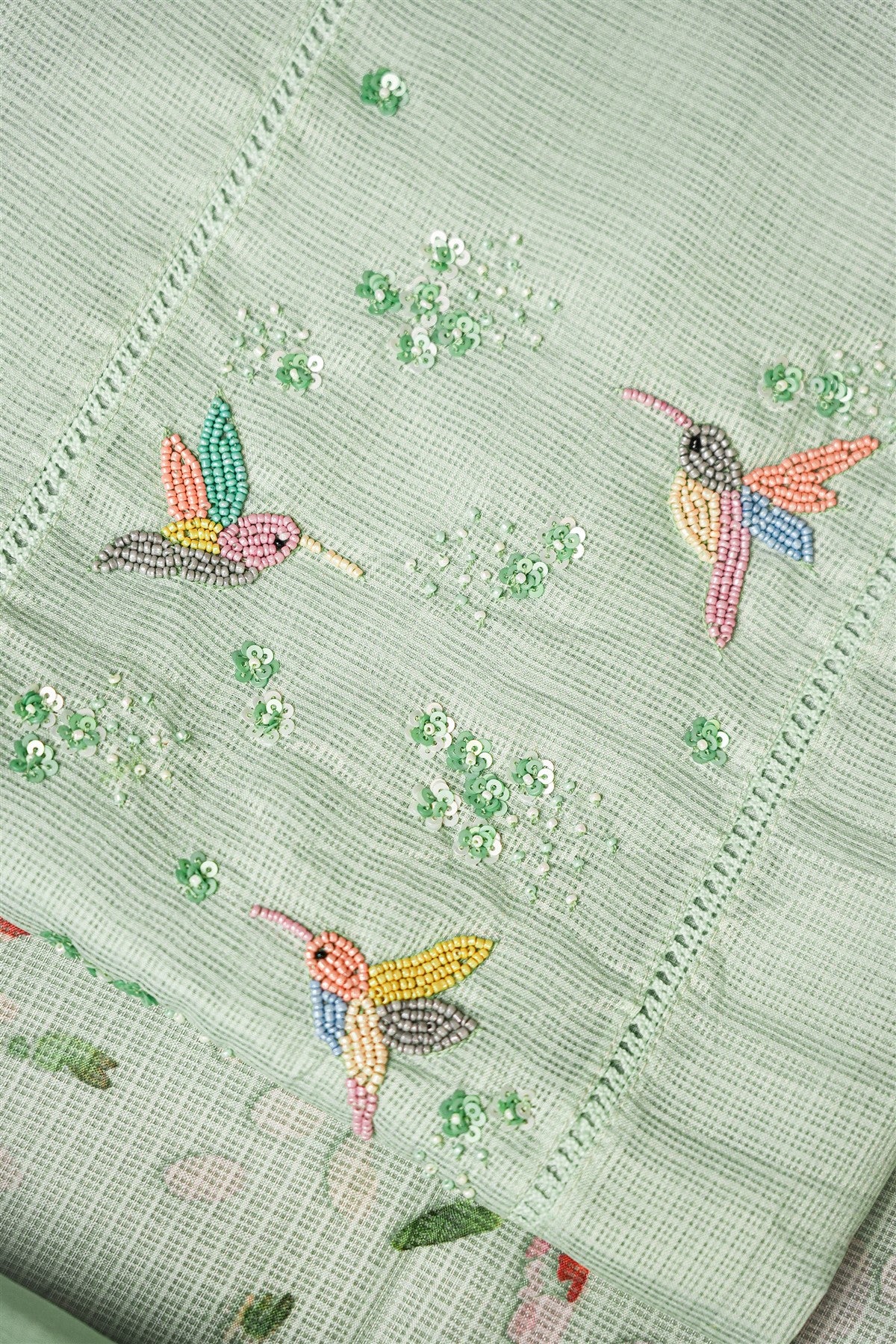 Kota Light Green Embroidered Dress Material