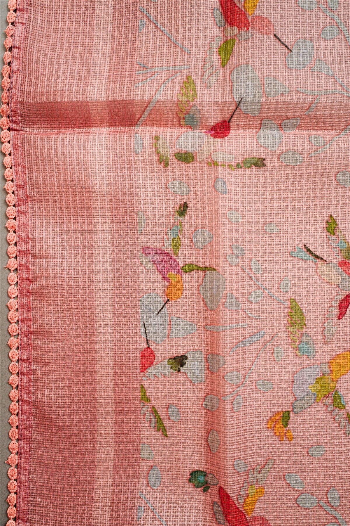 Kota Peach Embroidered Dress Material