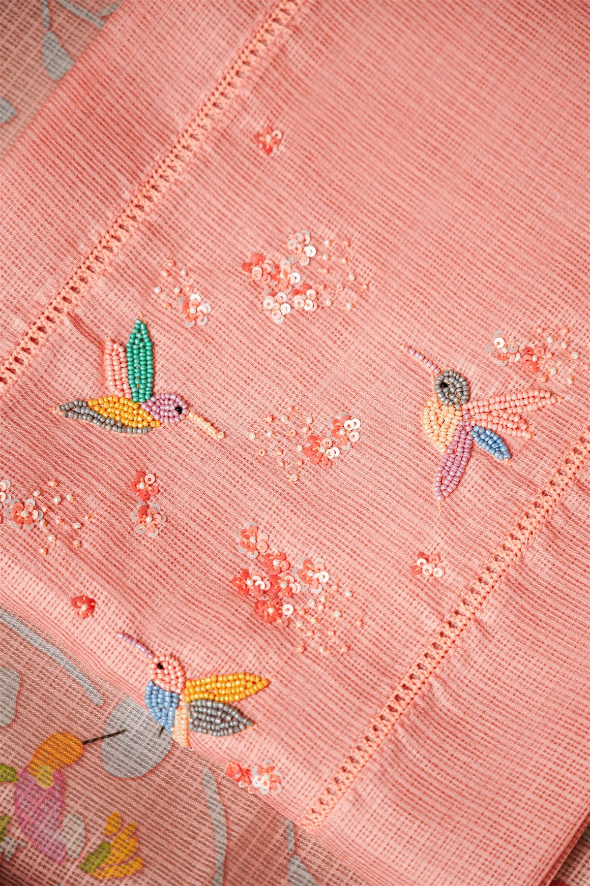 Kota Peach Embroidered Dress Material