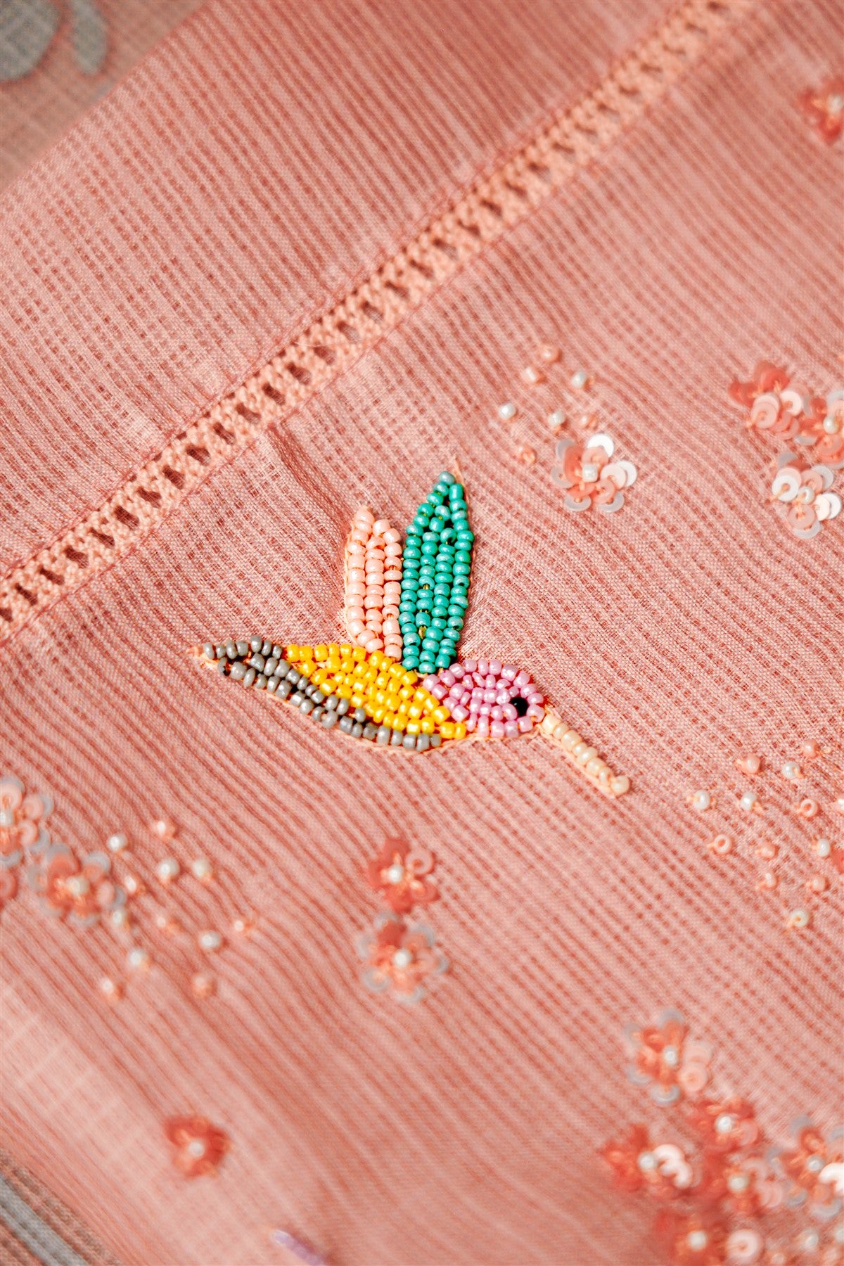 Kota Peach Embroidered Dress Material