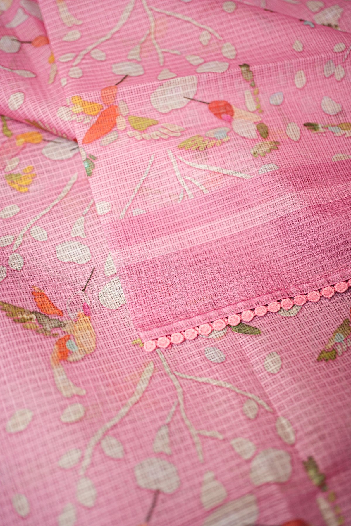 Kota Pink Embroidered Dress Material