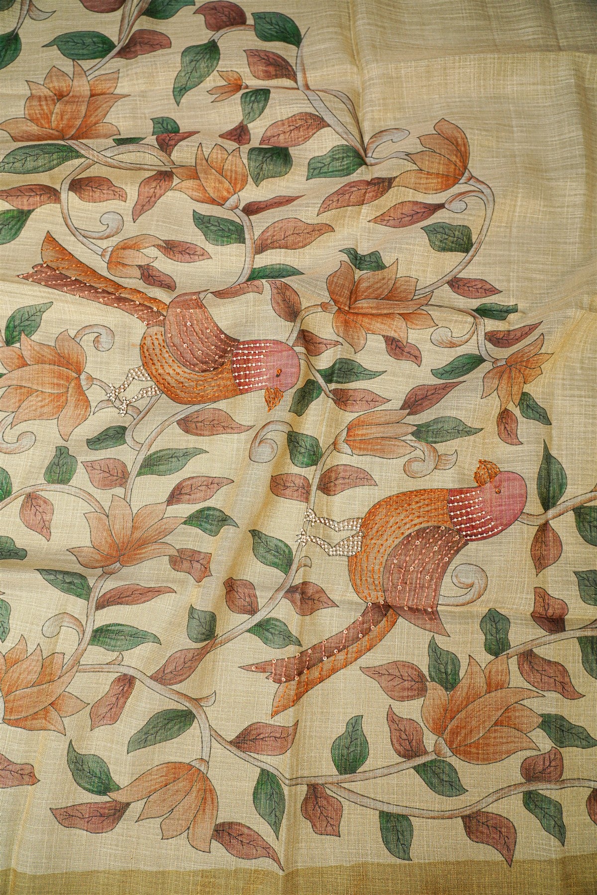 Linen Tissue Beige Printed Dress Material