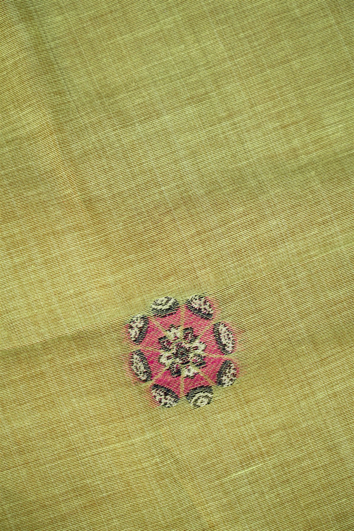 Chanderi Olive Green Floral Embroidered Dress Material