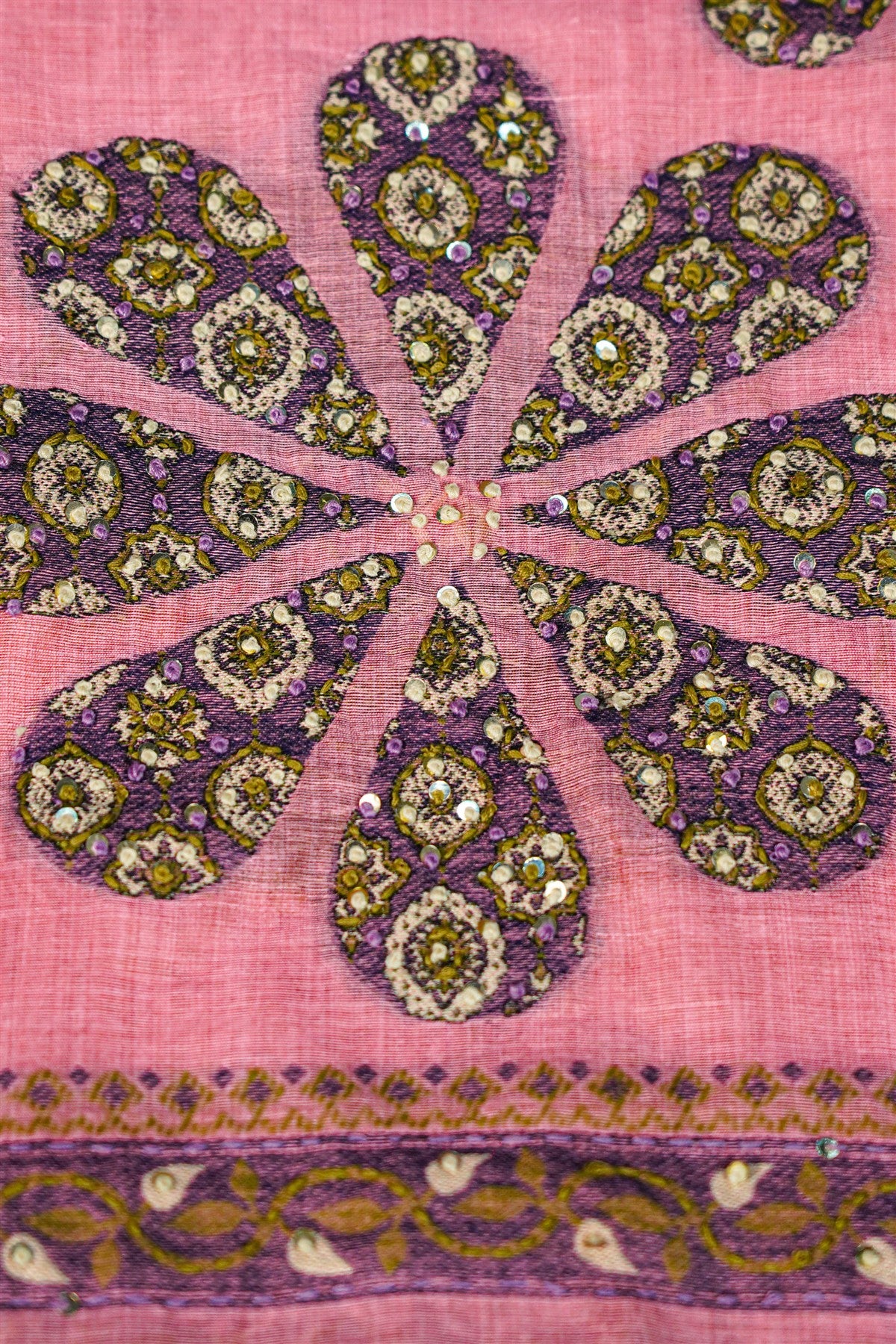 Chanderi Pink Floral Embroidered Dress Material