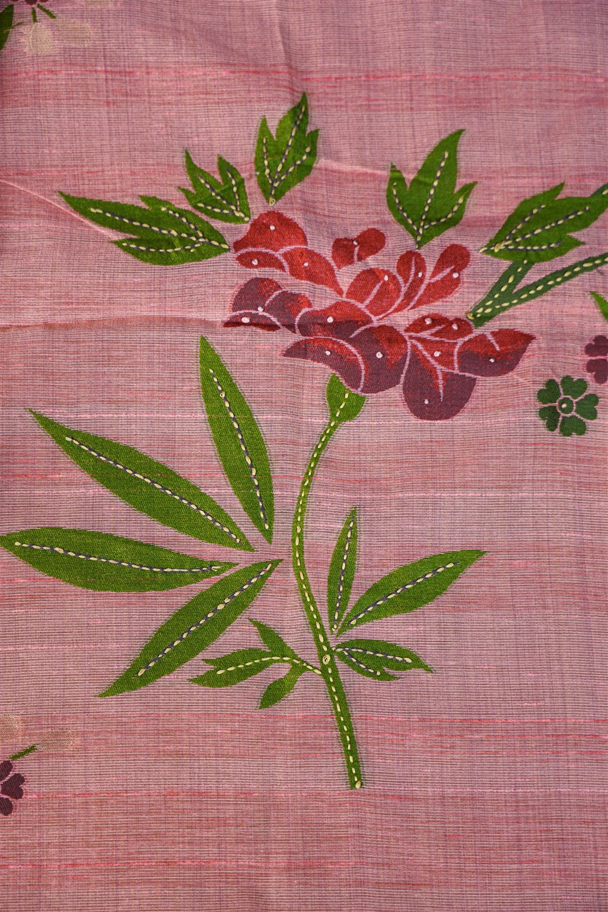 Chanderi Pink Floral Embroidered Dress Material