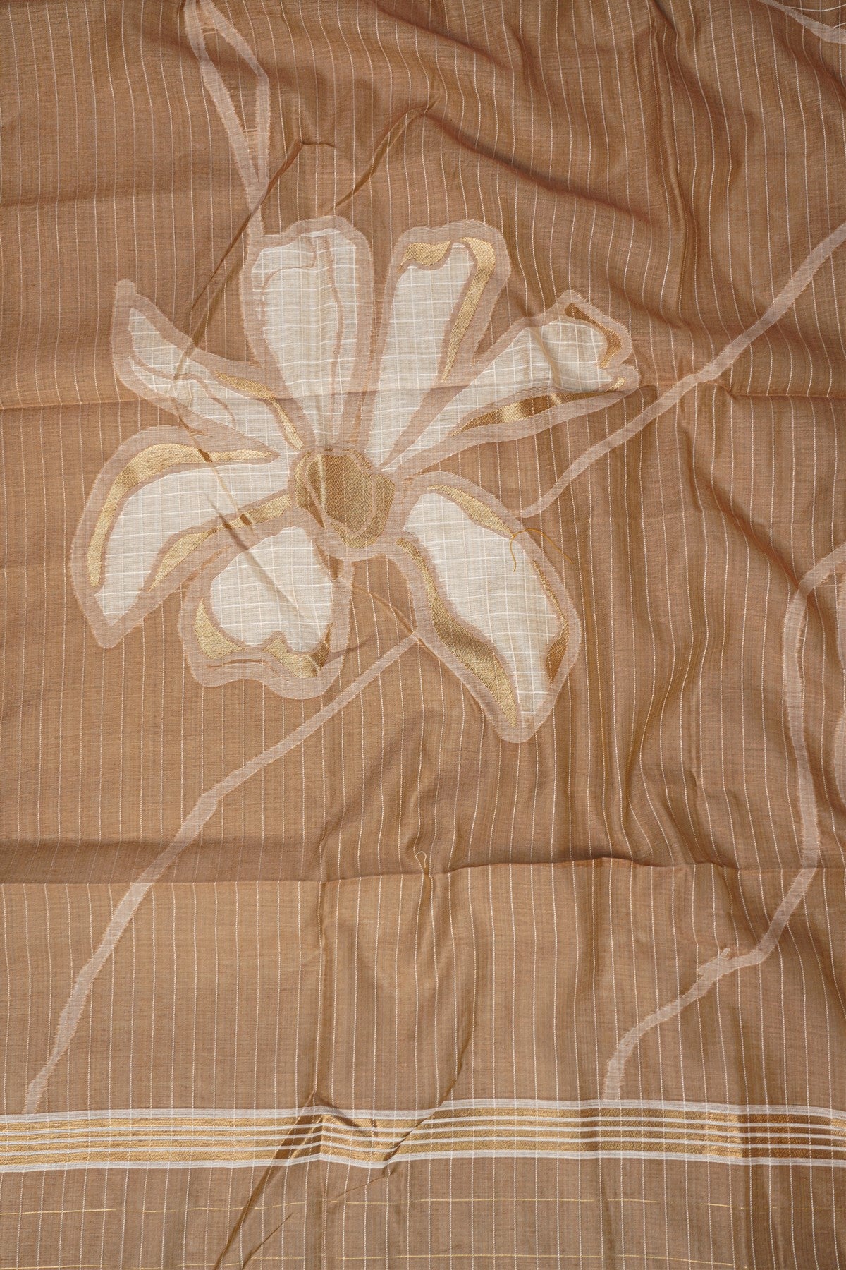 Chanderi Brown Embroidered Dress Material