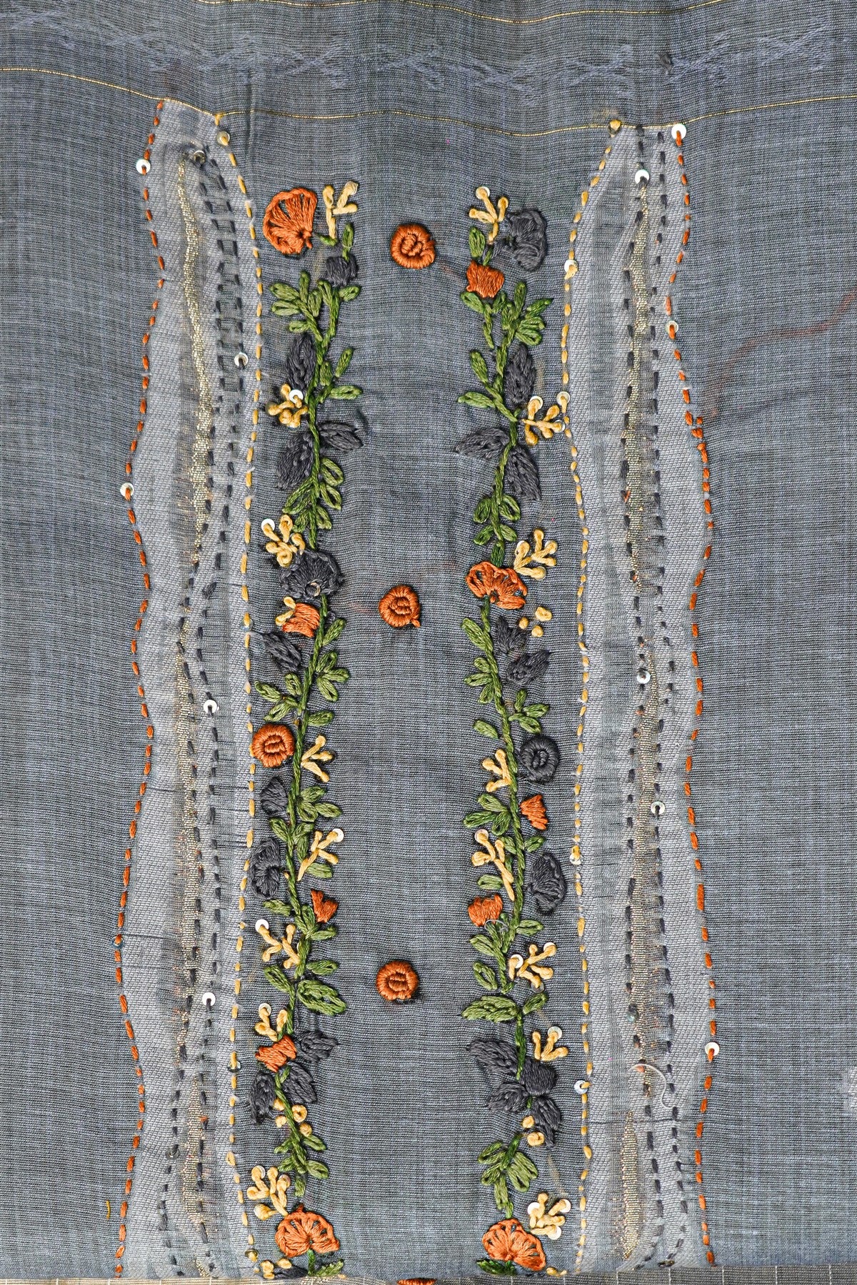 Chanderi Grey Embroidered Floral Dress Material