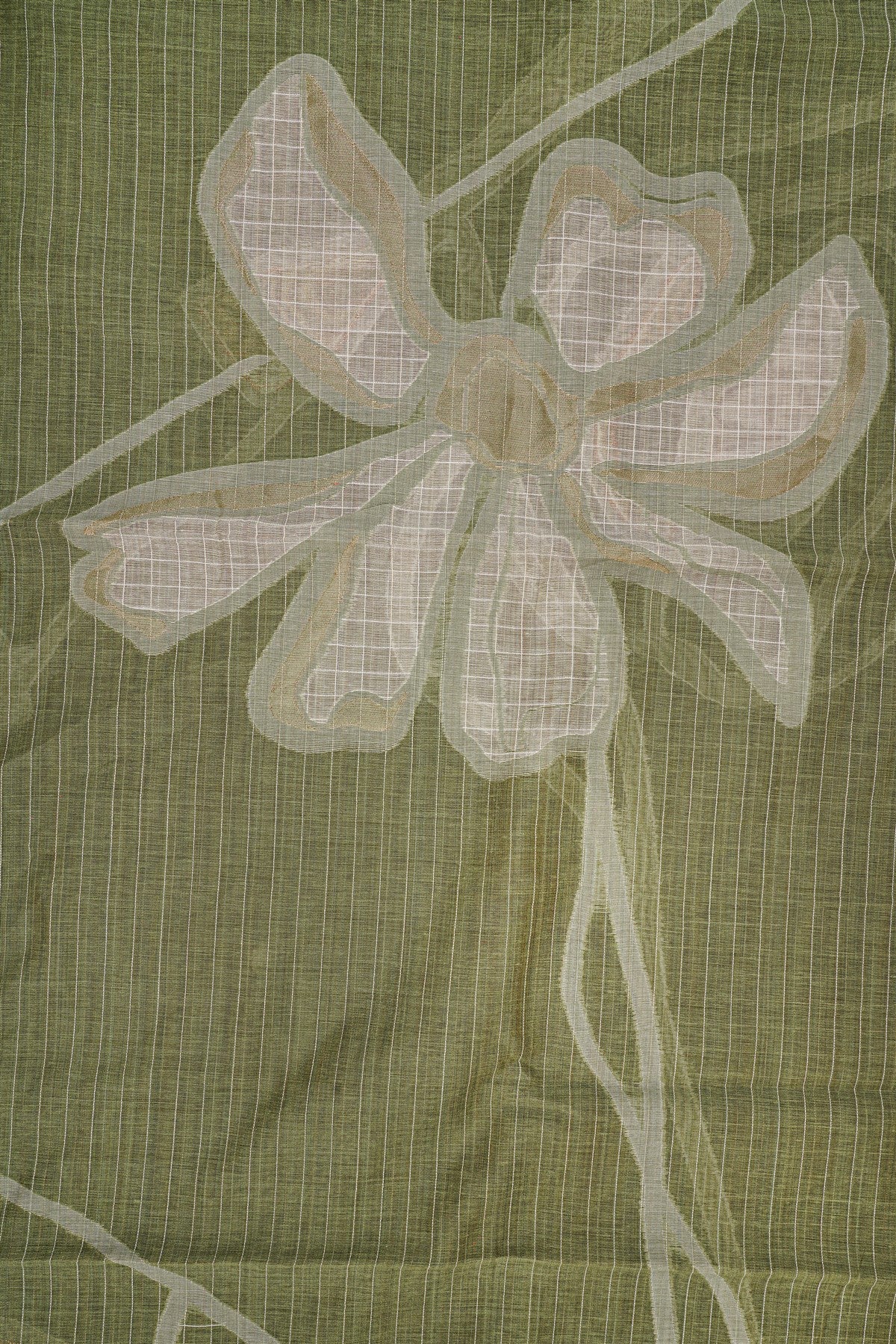 Chanderi Olive Green Floral Embroidery Dress Material