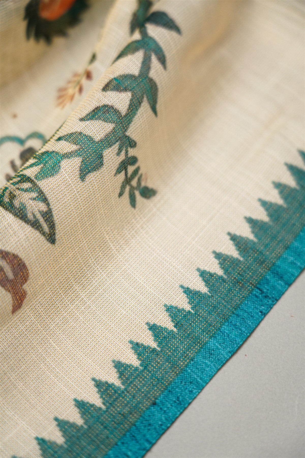 Linen Tissue Beige Floral Embroidered Dress Material