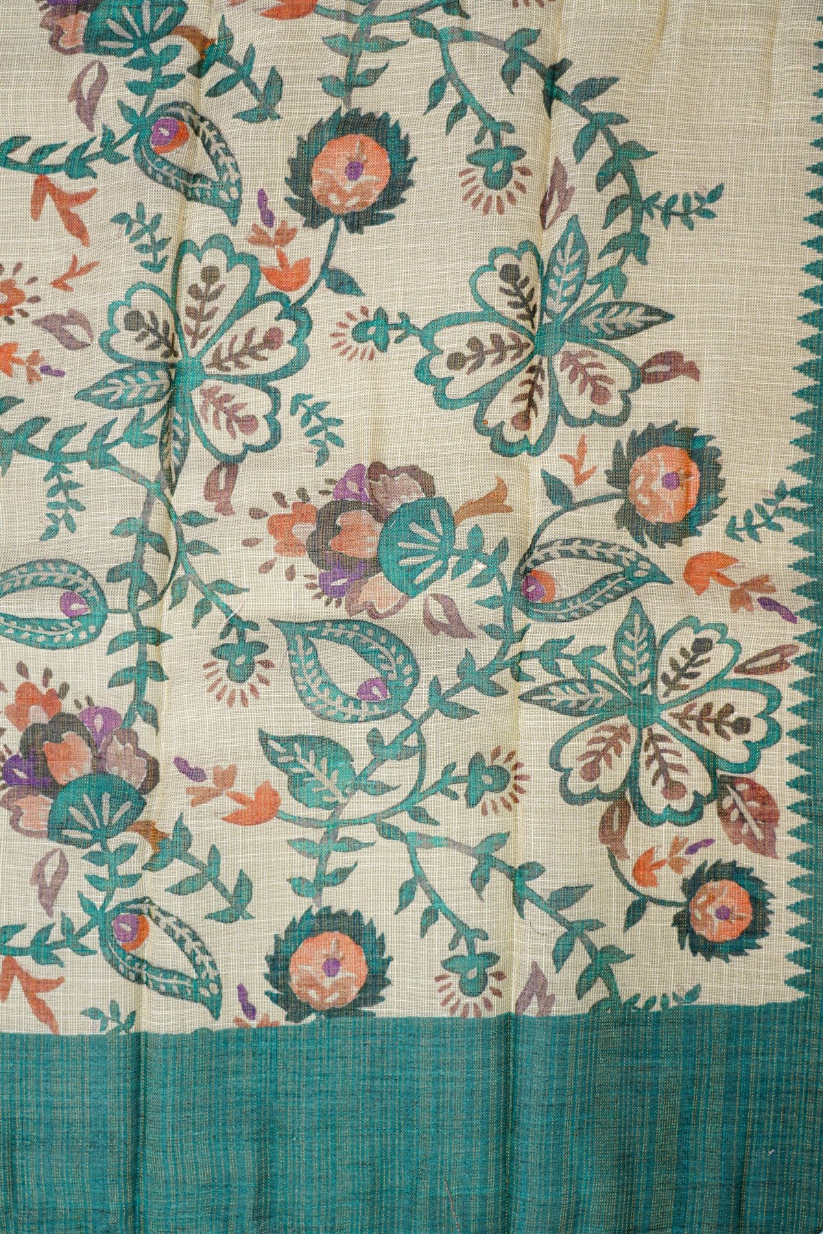 Linen Tissue Beige Floral Embroidered Dress Material