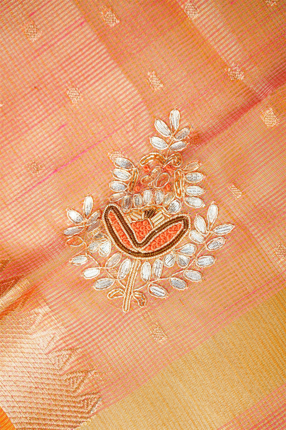 Kota Orange Embroidered Dress Material