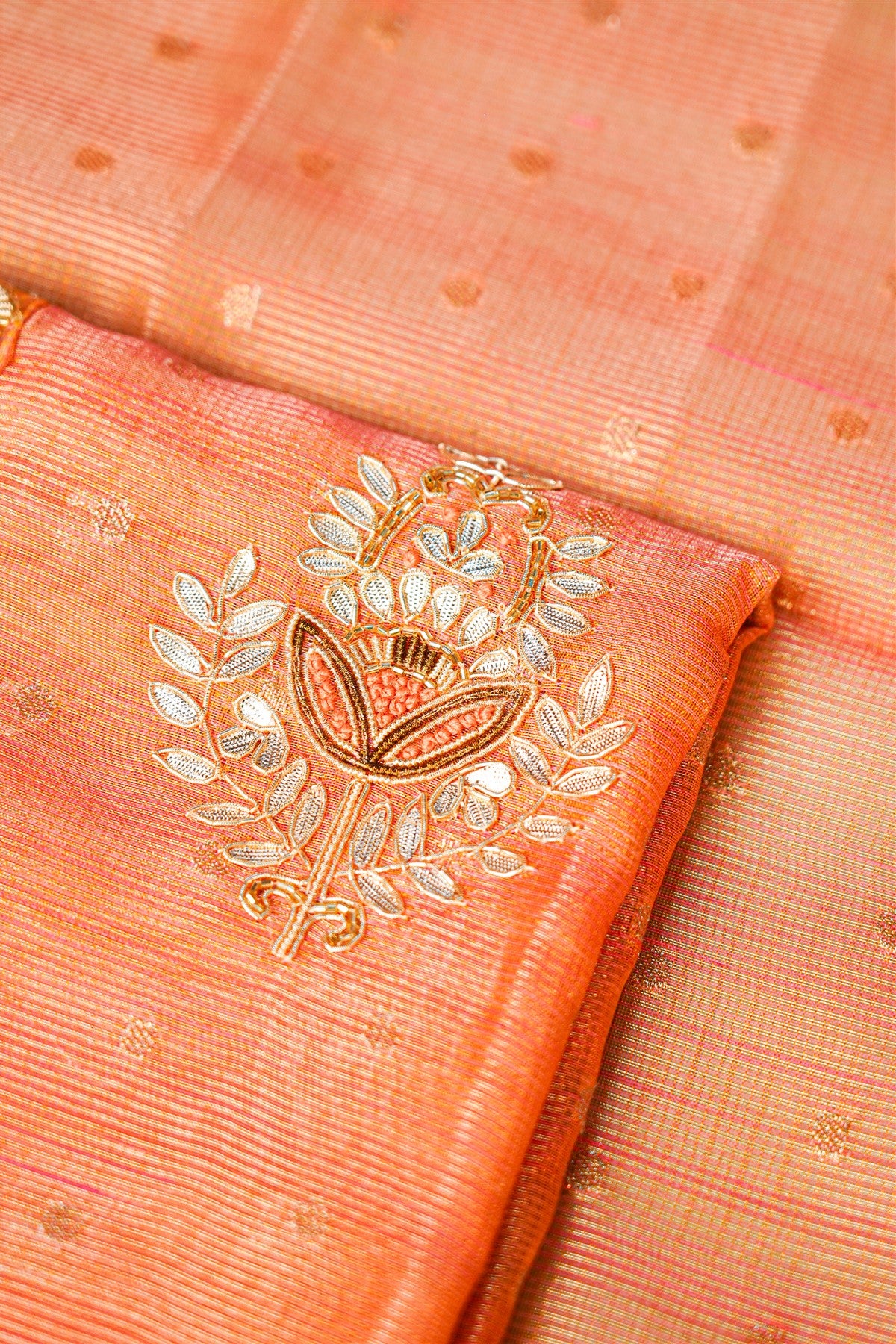 Kota Orange Embroidered Dress Material