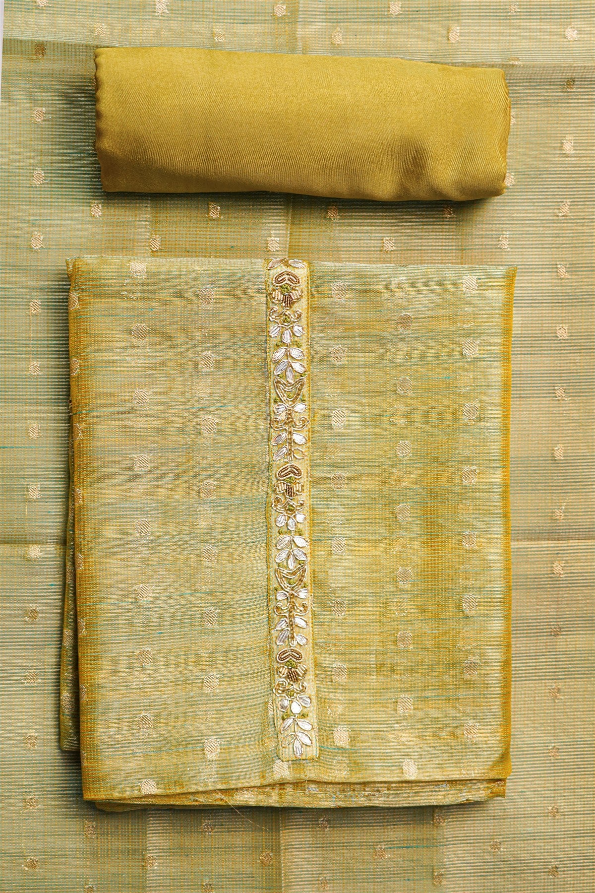 Kota Mustard Yellow Gota Patti Embroidered Dress Material