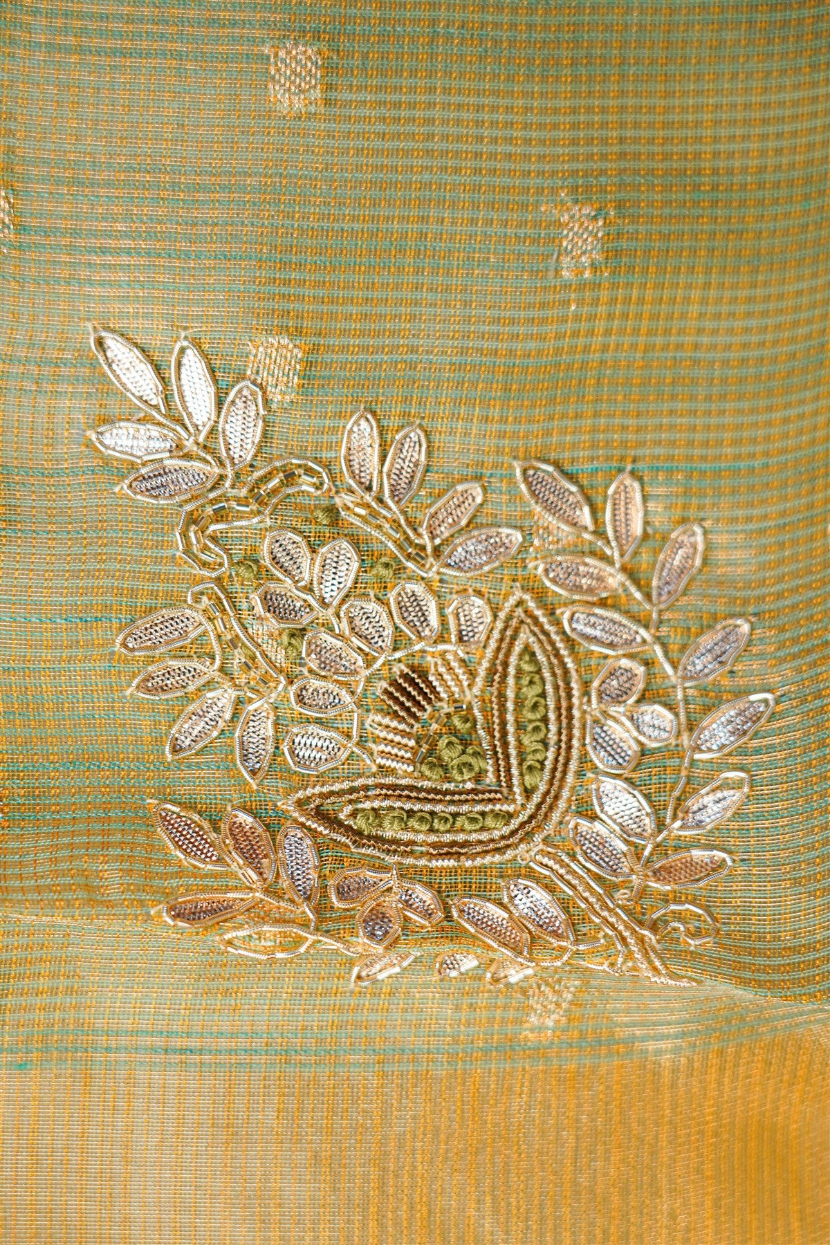 Kota Mustard Yellow Gota Patti Embroidered Dress Material