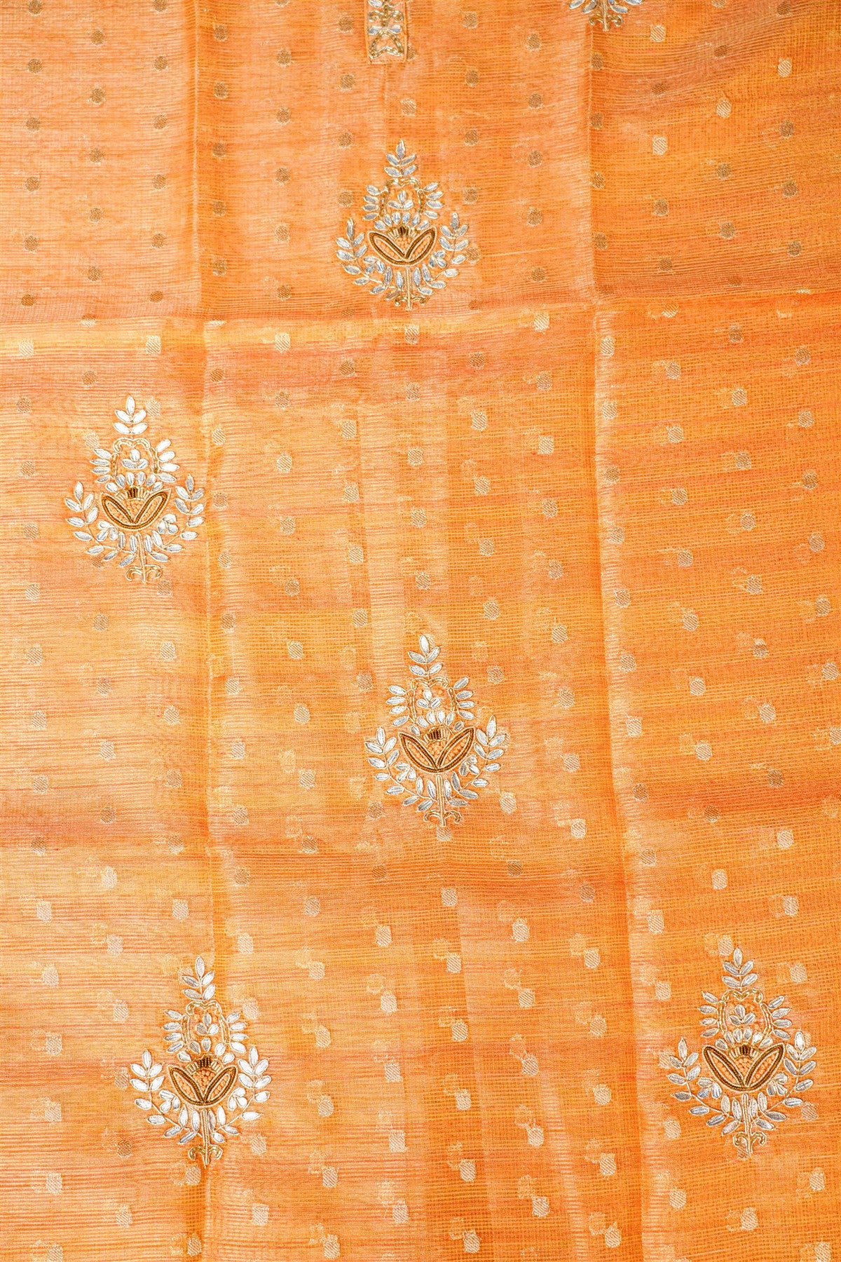 Kota Orange Embroidered Dress Material