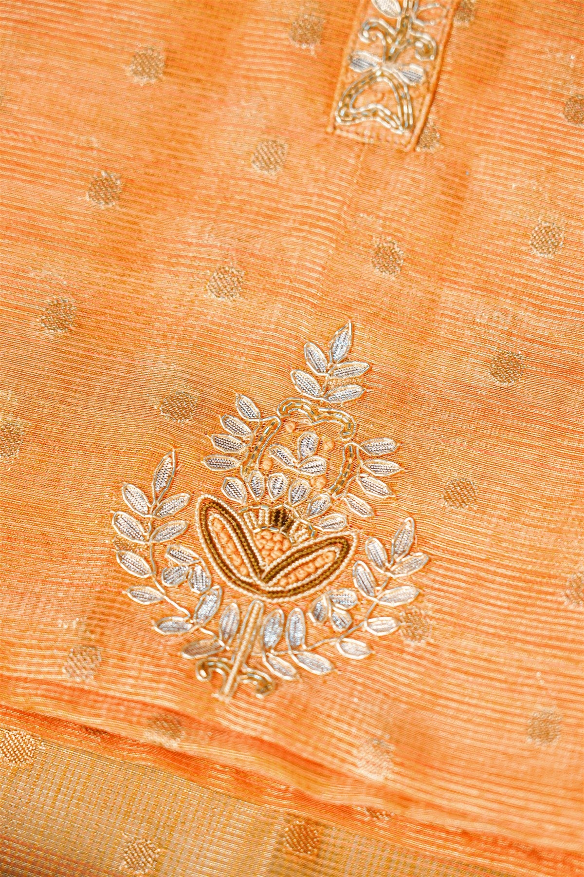 Kota Orange Embroidered Dress Material