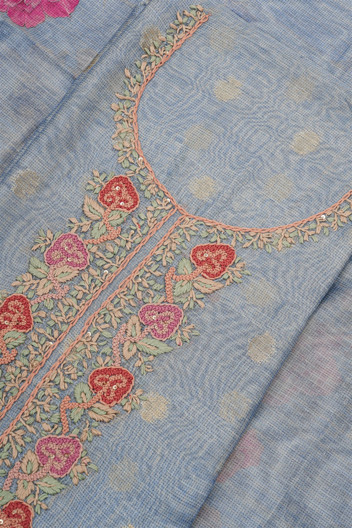 Kota Light Blue Floral Embroidered Dress Material