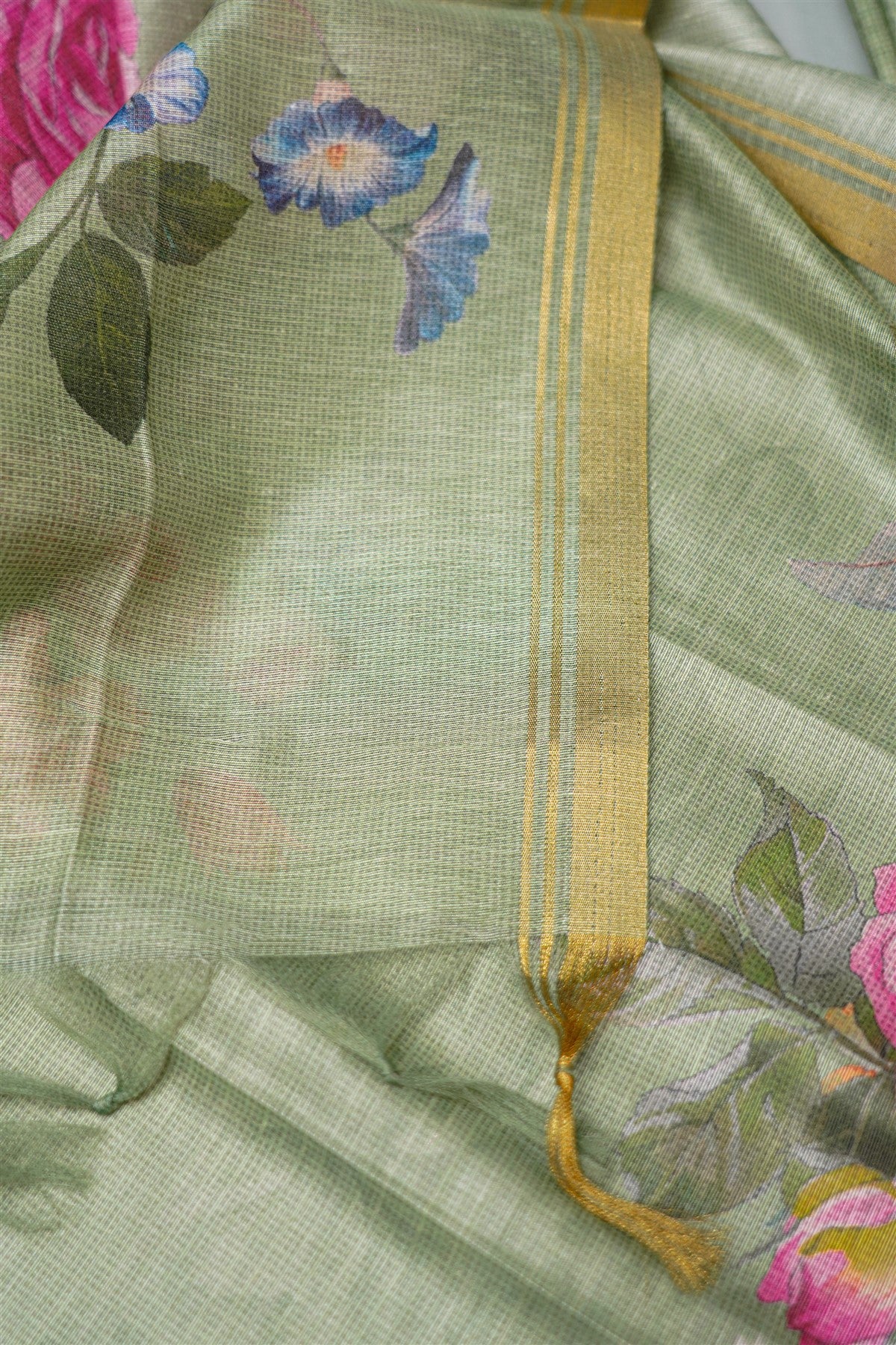 Kota Light Green Floral Embroidery Dress Material