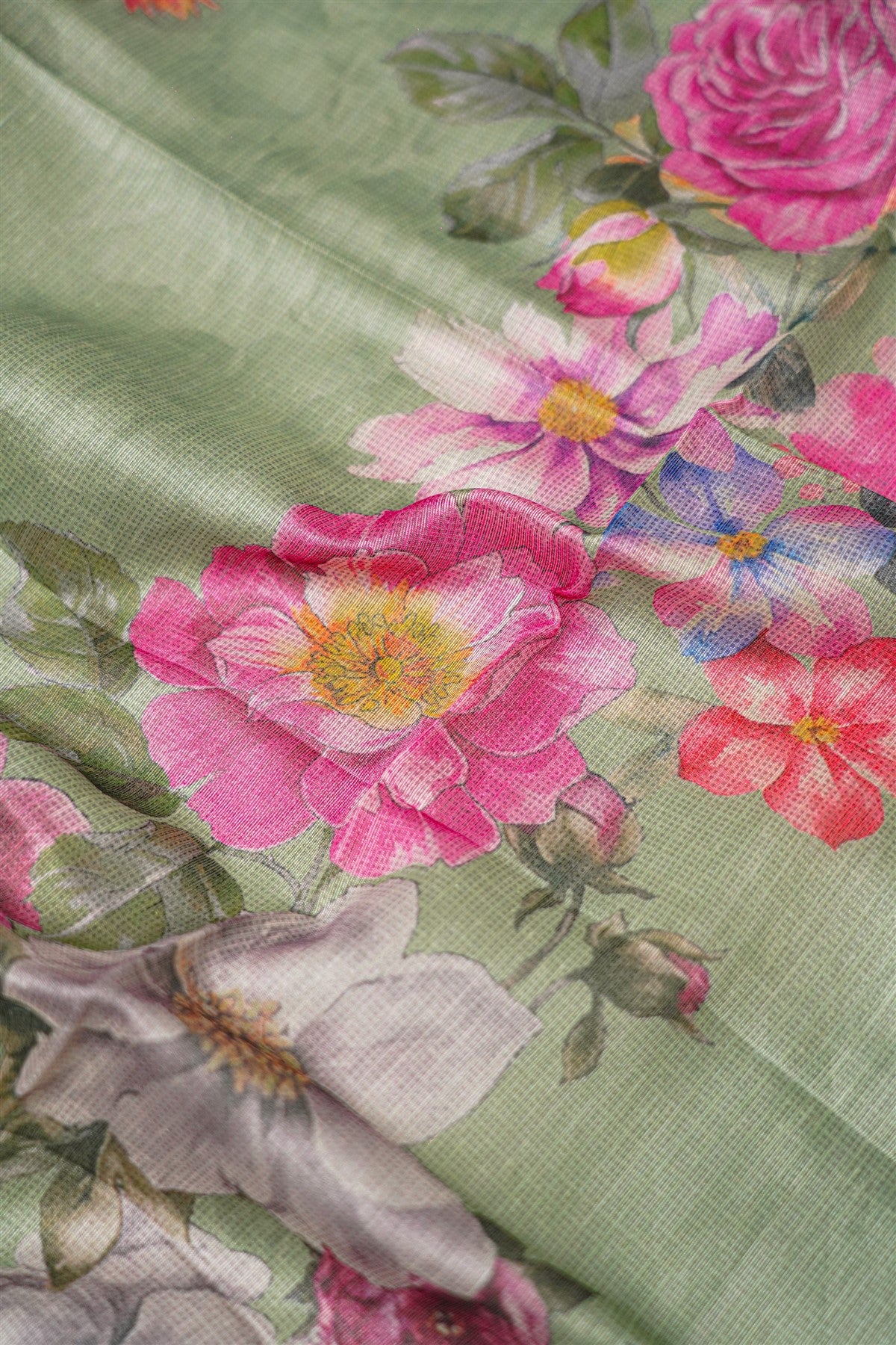 Kota Light Green Floral Embroidery Dress Material