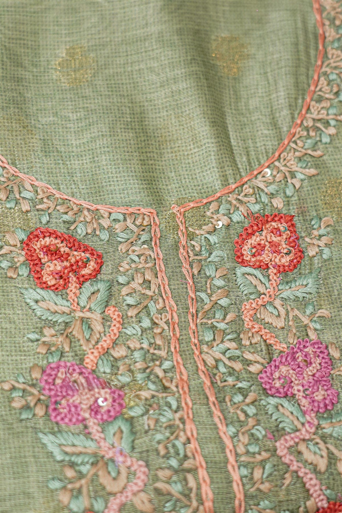 Kota Light Green Floral Embroidery Dress Material