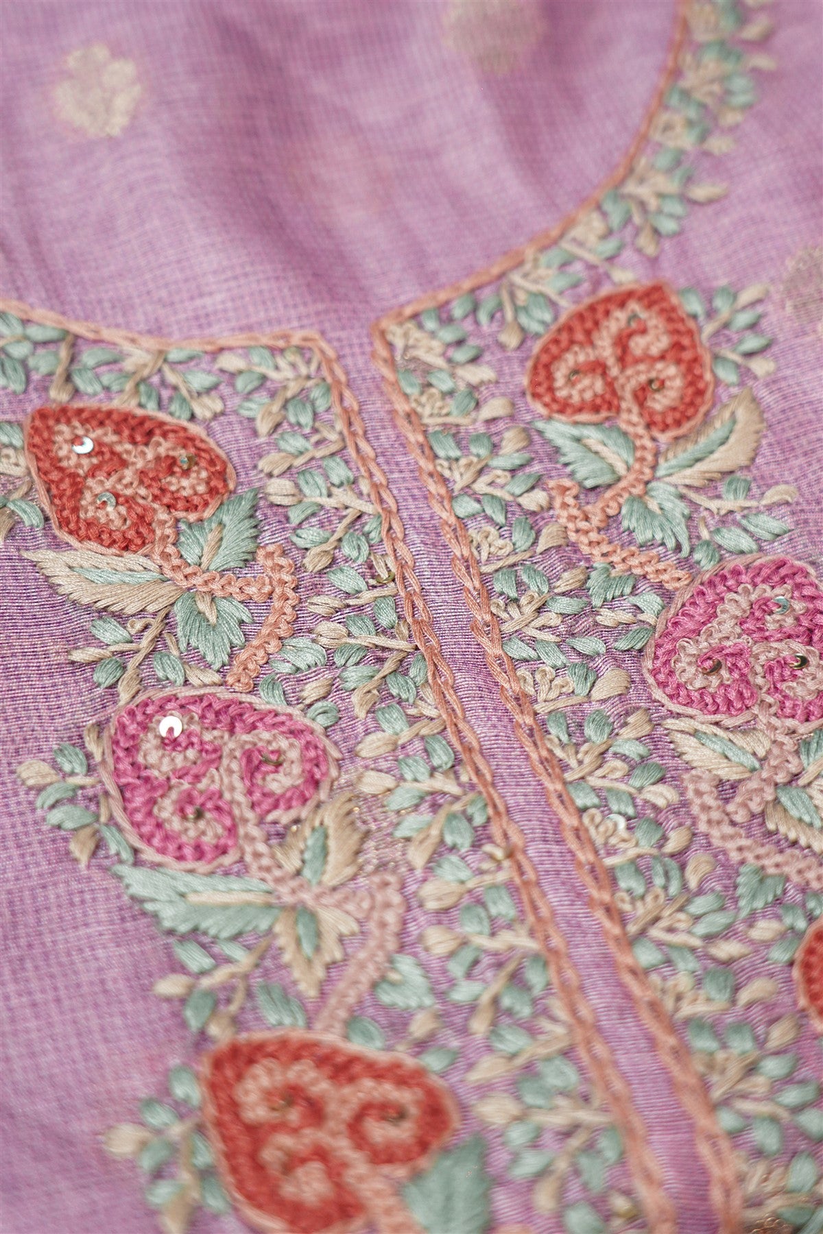 Kota Lavender Floral Embroidery Dress Material
