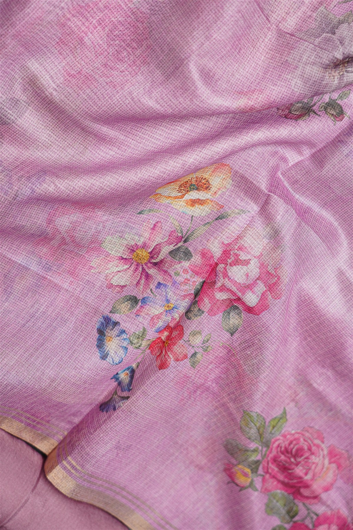 Kota Lavender Floral Embroidery Dress Material